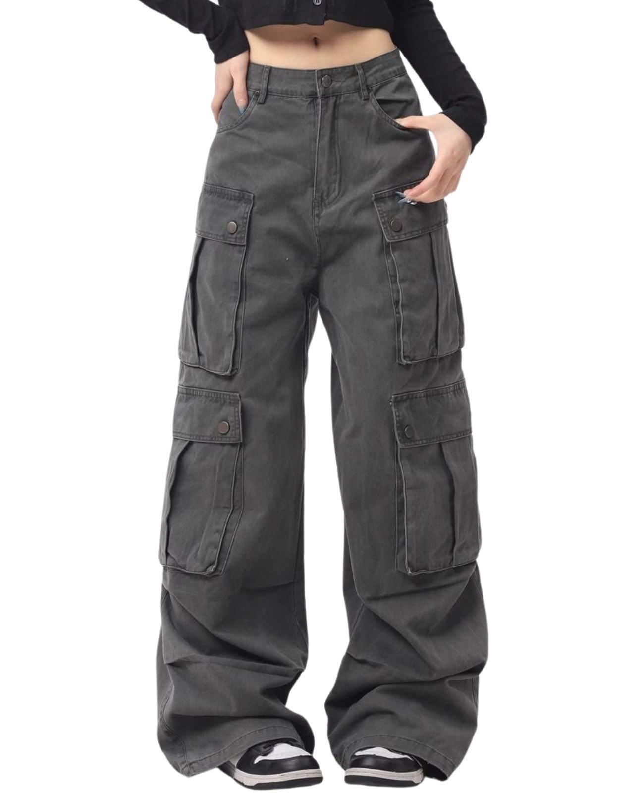 Baggy Cargo Pants for Women Men High Waisted Y2k Hip Hop Straight Leg Grunge Pants with Pockets Casual