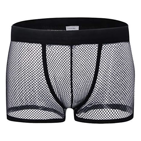 Drelaar Men's Breathable See Through Fishnet Underwear Boxer Shorts Large Black Cover