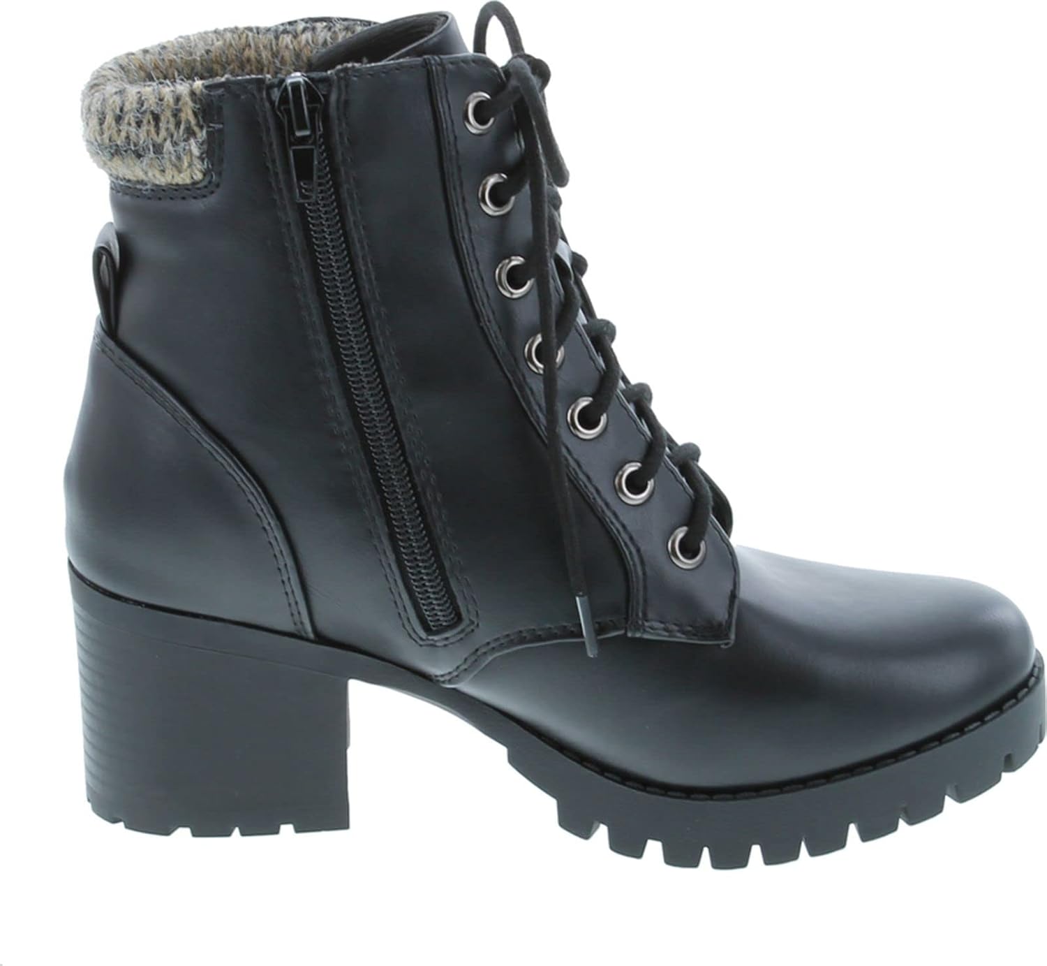 Soda Single Lug Sole Chunky Heel Combat Ankle Boot Lace up w/Side Zipper - Image 6