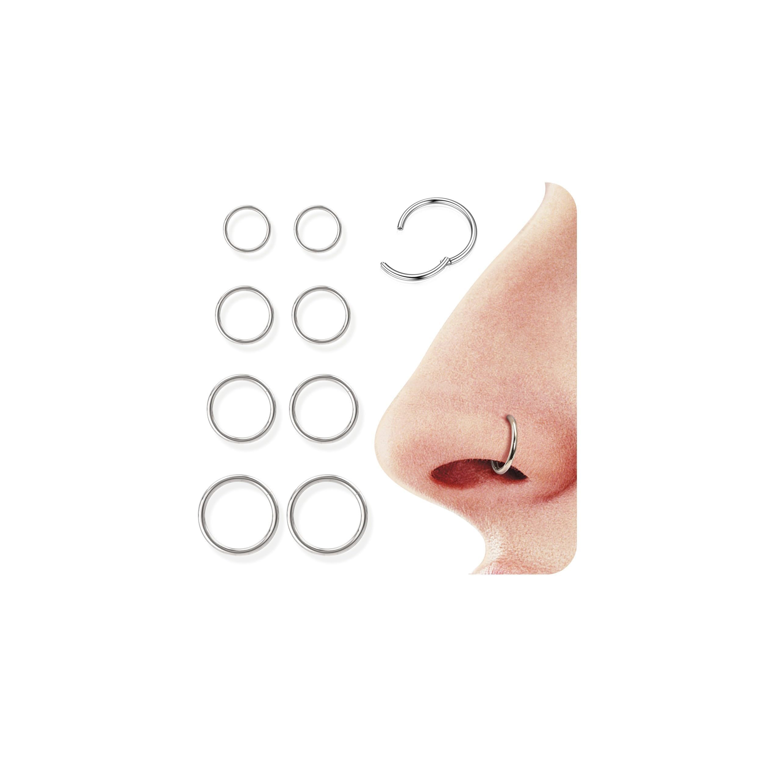 Diamday 8pcs Nariz Anillos Aro Pendientes 16G/18G Clicker Piercing Nariz 316L Acero Quirúrgico Septum Anillo Piercing Oreja Labio Anillo Tragus Hélice Daith Cartílago Rook Pendientes 6mm/8mm/10mm/12mm