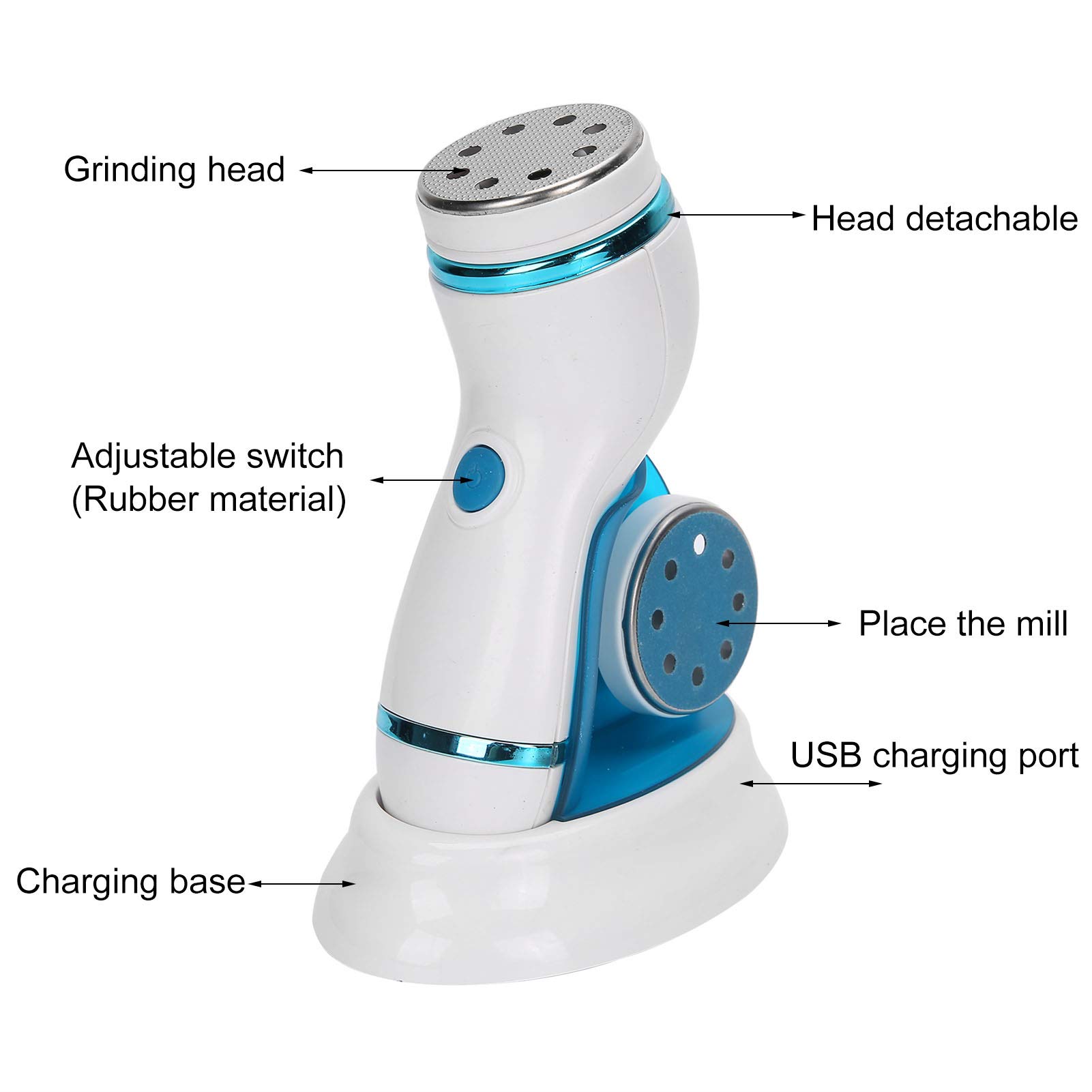 Elektryczne narzędzie do pedicure Pielęgnacja stóp Pilnik do stóp Szlifierka do stóp Środek do usuwania martwego naskórka Niebieski USB Akumulator do martwej twardej pękniętej Suchej skóry Idealna p
