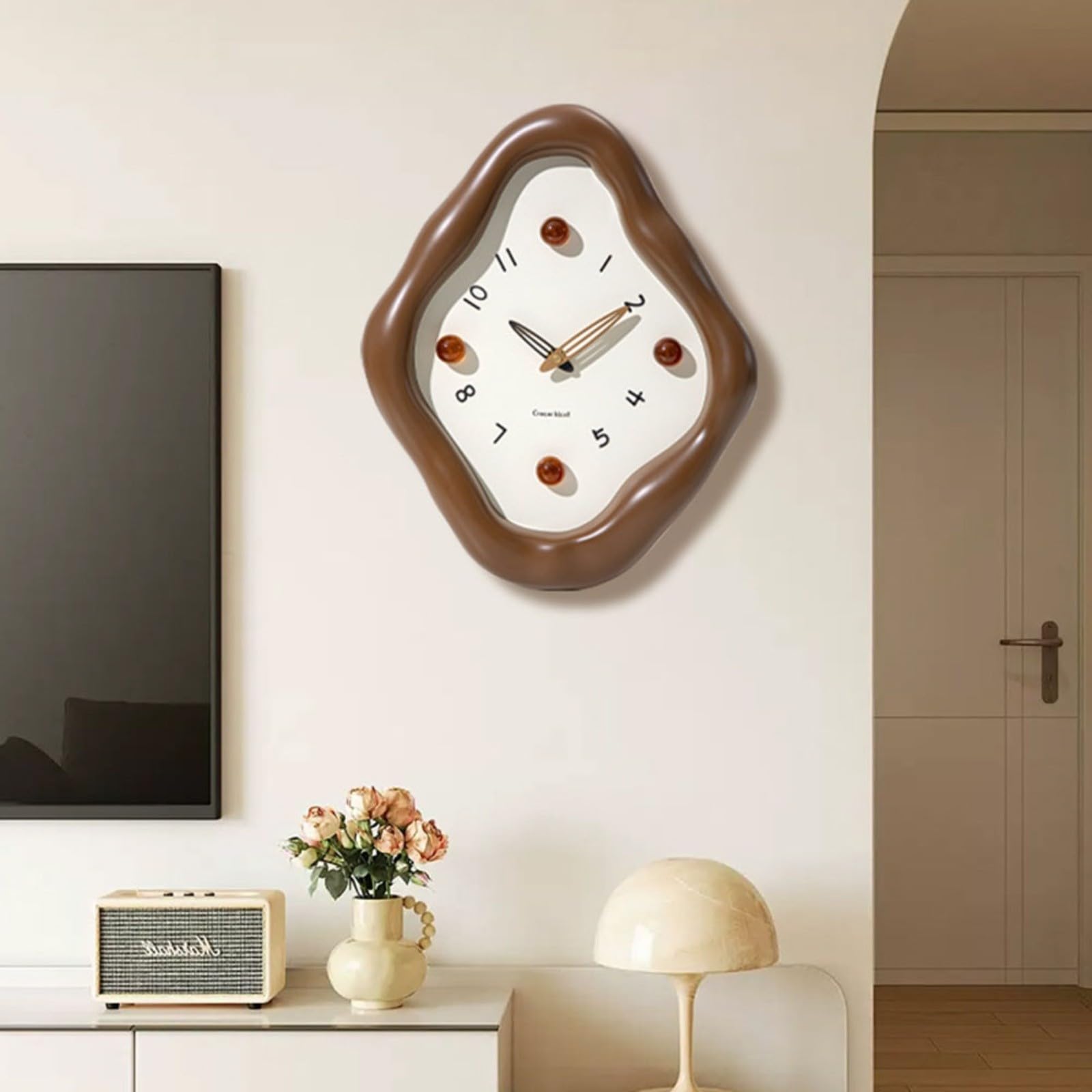 Reloj de pared de 12 pulgadas, diseño moderno de rombos, silencioso, sin tictac, funciona con pilas, con números negros, para sala de estar, dormitorio, cocina, cocina (palma de azúcar)