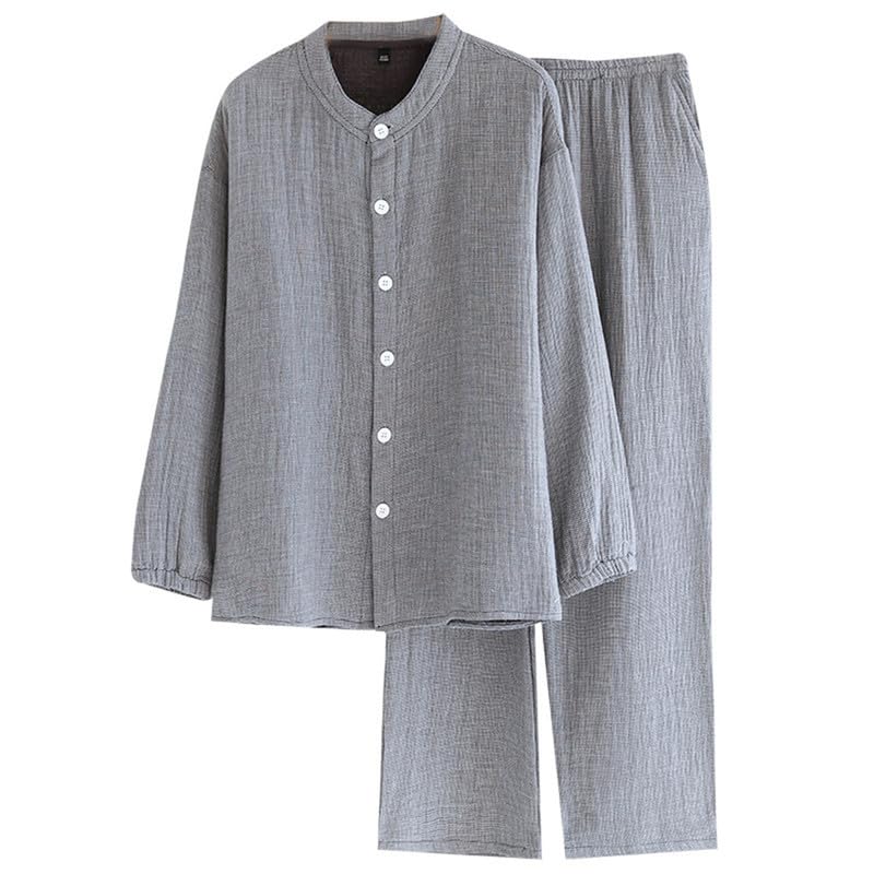 Shanghai Story Gauze Pajamas Set Cotton Solid Long Sleeve Sleepwear Stand Collar Button Down Loungewear Pants Pjs