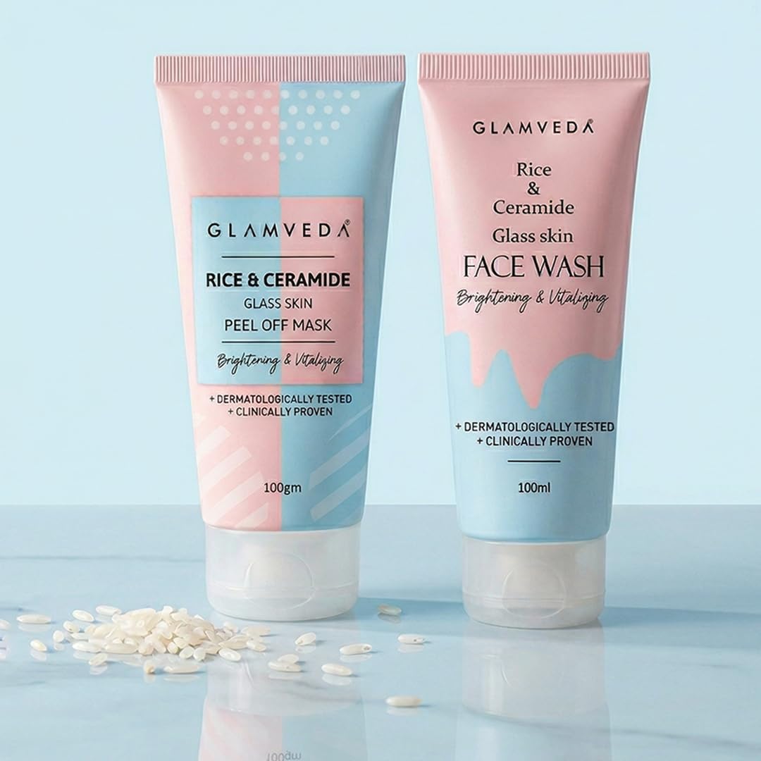 Rice & Ceramide Combo | Skin Brightening & Anti Dullness | Improves skin barrier | Suitable For Dry to Combination Skin types | Face Wash & Peel Off Mask Combo