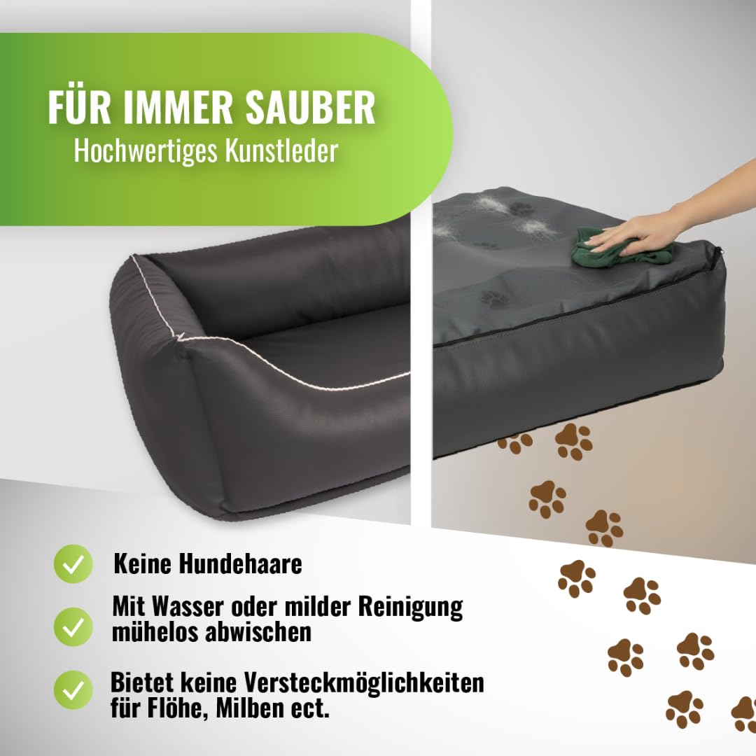 Cama para perros CopcoPet Rocco 2 en 1, impermeable y de piel sintética, con colchón de plástico para perros con espuma de copos o espuma viscoelástica ortopédica
