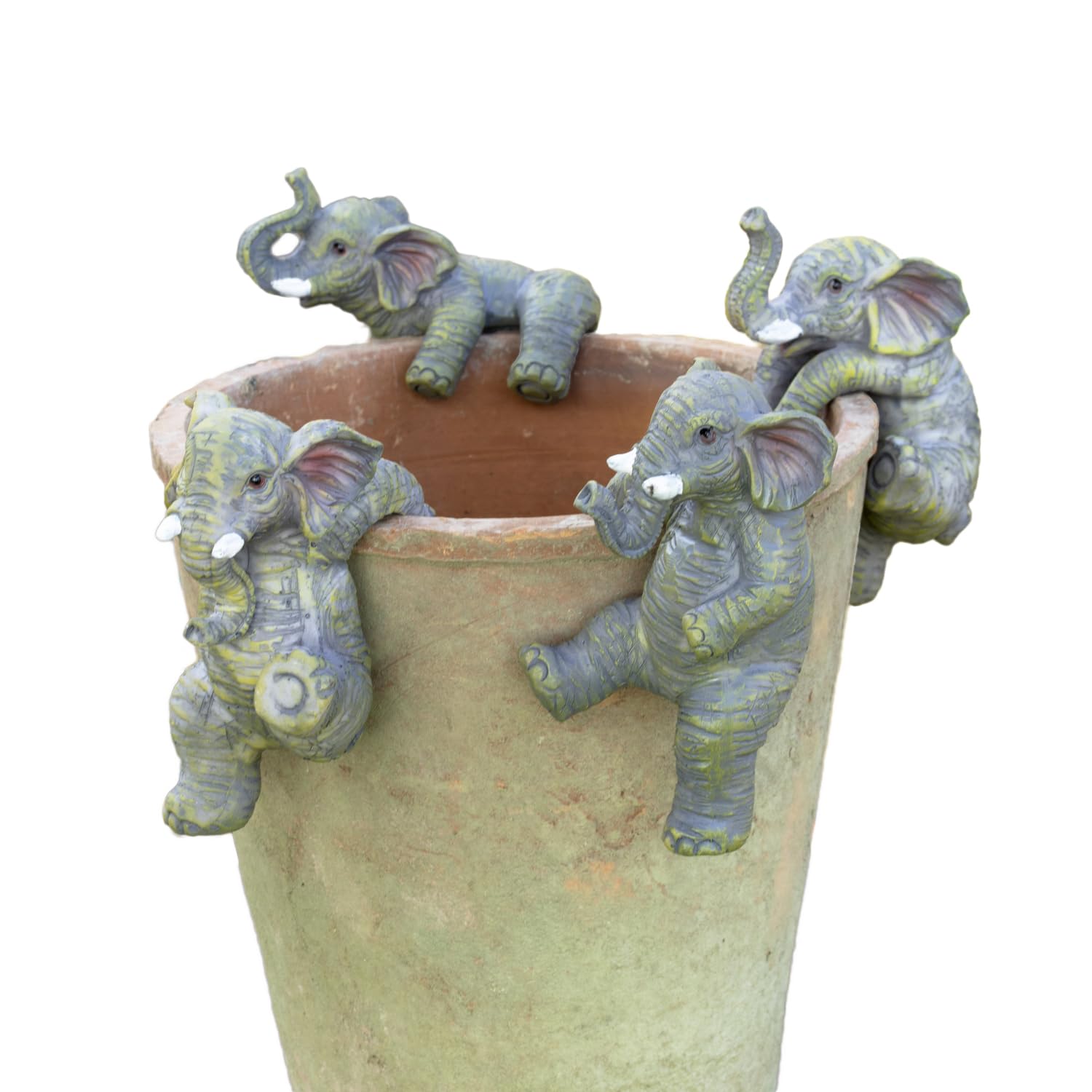 Darthome Grey Elephant Pot Hangers Set Of 4, Climbing Safari Animal Garden Planter Ornaments, Resin, 6X10x6cm, Indoor Outdoor Decorative