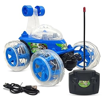Remote Control Rechargeable 360 Degree Stunt car with Colorful Lights and Music for Kids . (Blue)