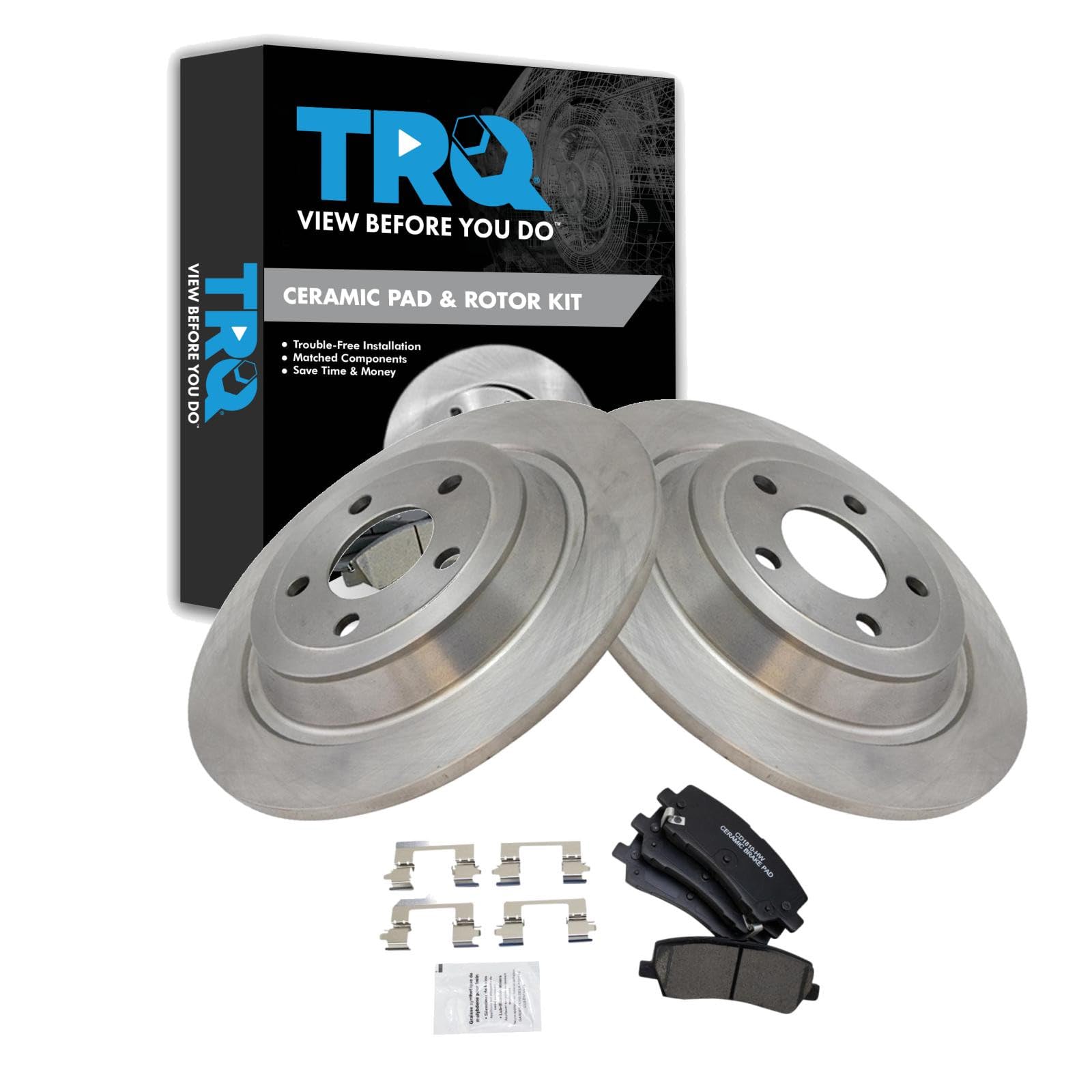 TRQ Rear Brake Pad and Rotor Set Ceramic Compatible with 2018 Ford Mustang