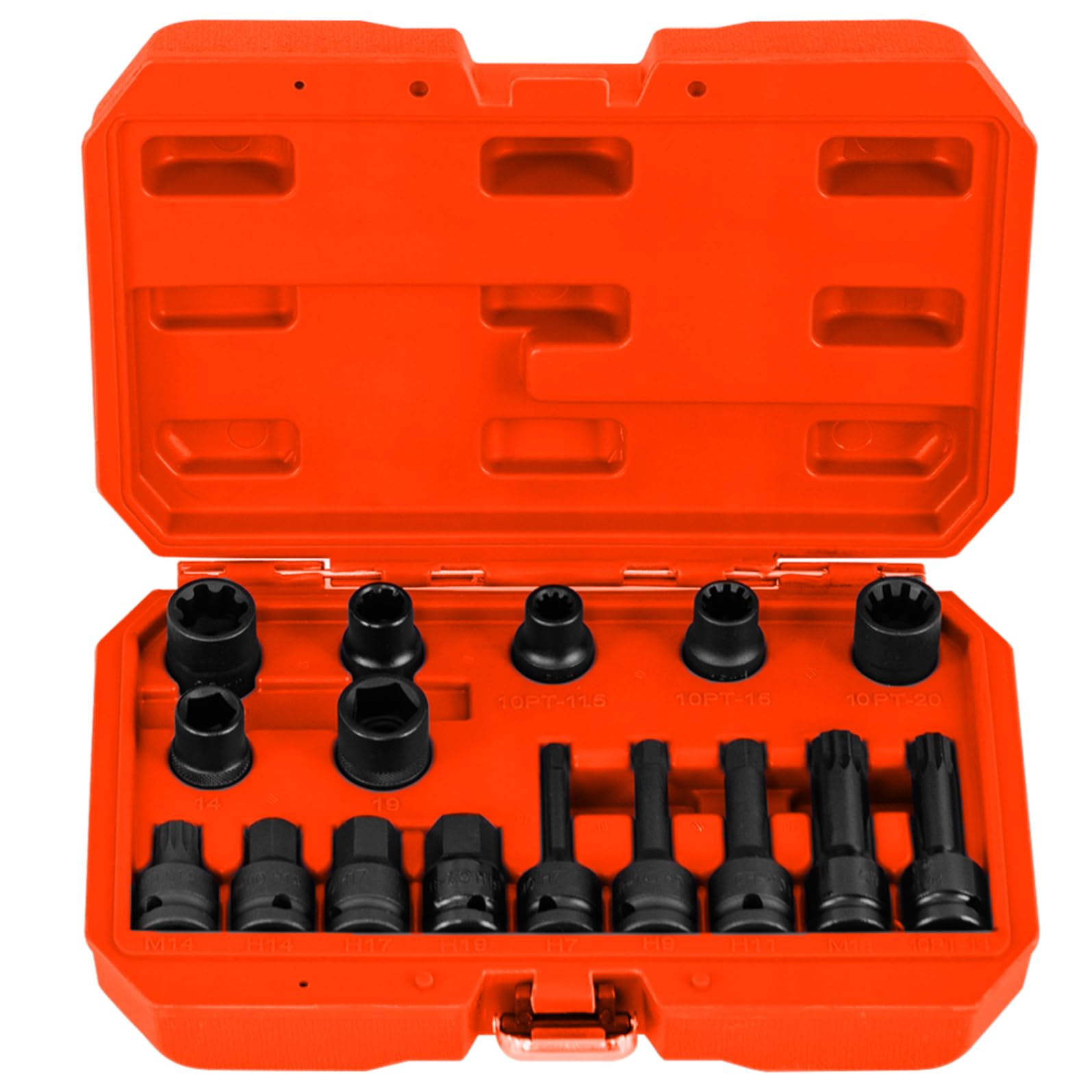 TANGZON 16PCS Brake Calipers Socket Set, 1/2 Inch Drive Master Deep Impact Socket Set, Drive Wrench Brake Adjusting Tool Kit, Compatible with Engines and Hubs of Most Car Brands (Orange)
