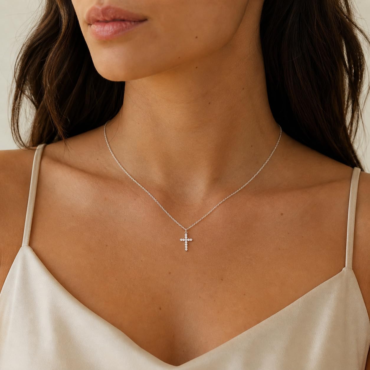 Moissanite Cross Necklace for Women, 925 Sterling Silver Dainty Cross Pendant, Brilliant Diamond-Like Sparkle, Hypoallergenic Minimalist Jewelry Gift