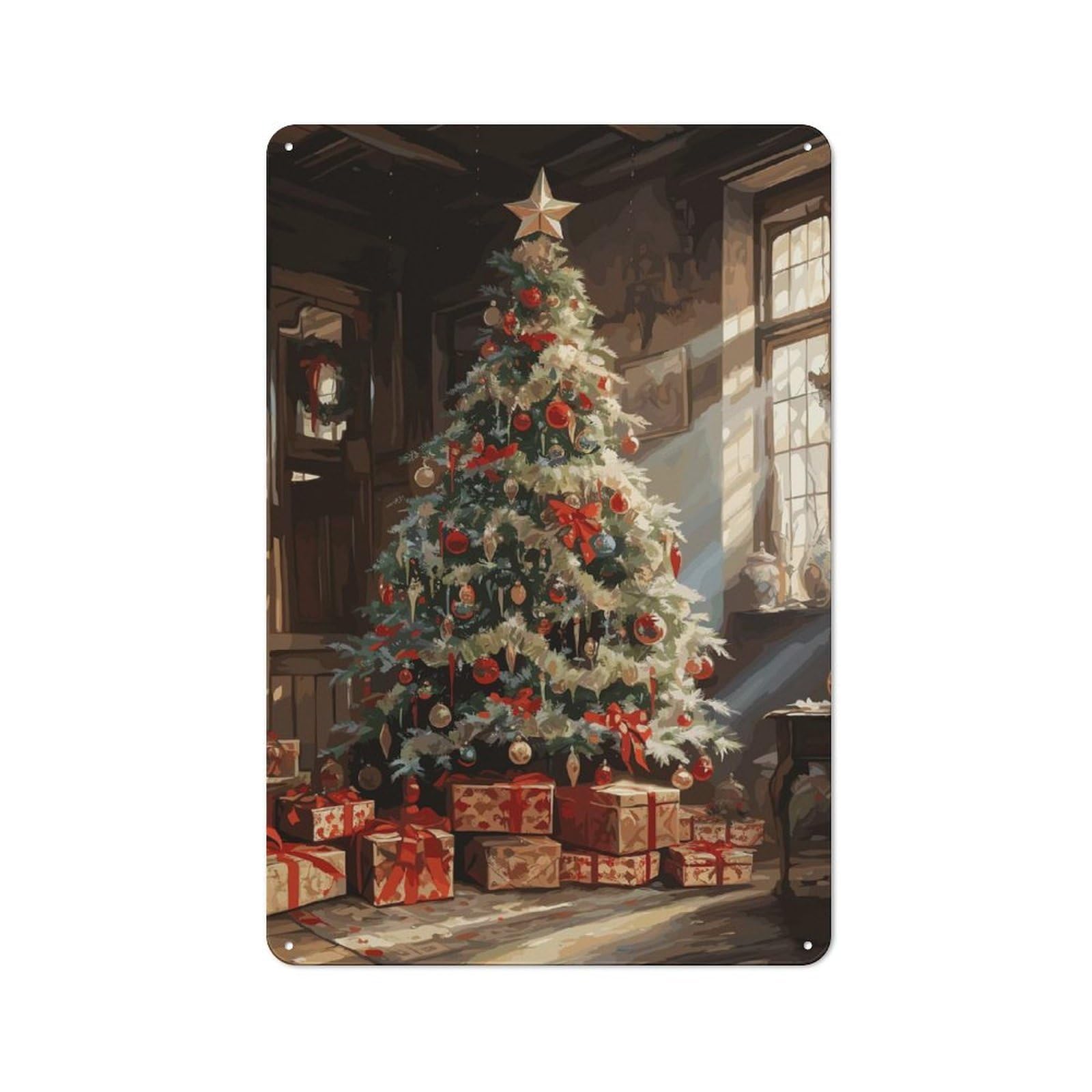 Junmoney Christmas Tree Metal Sign 30X20cm With For Pub Or Café, Retro Decor, For Cooler-Month Interiors With Retro Character