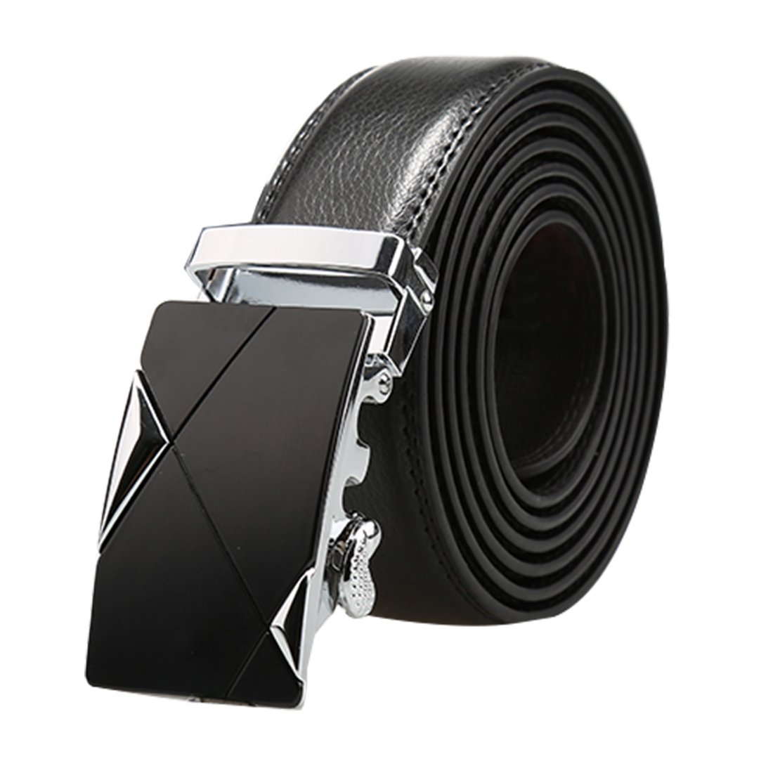 sourcing map Men Automatic Buckle Large Dress Leather Belt Width 1 3/8" Black 140cm
