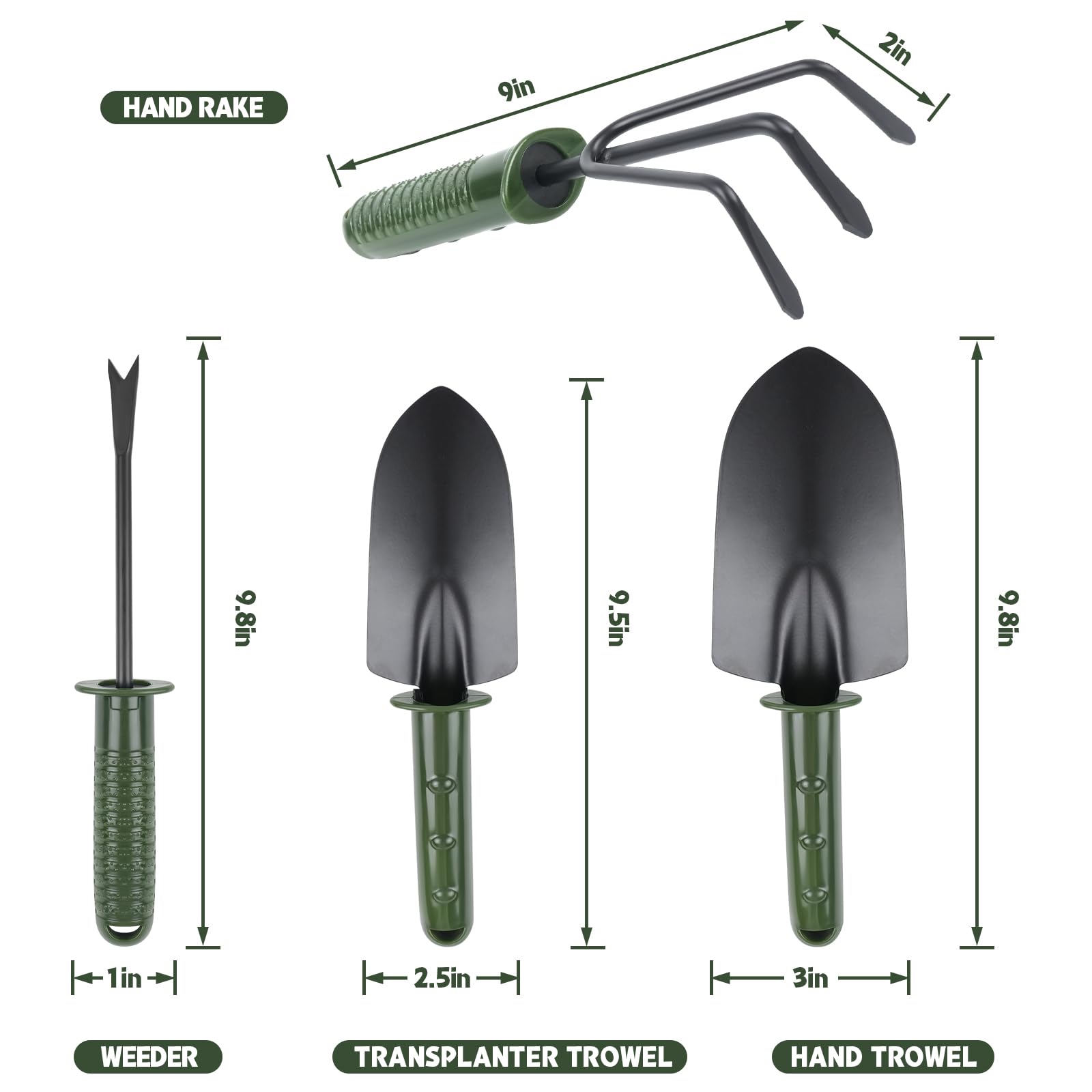Garden Tool Set,4 Pieces Garden Tools Including Hand Shovel, Transplant Shovel,Weeder and Hand Rake with Non-Slip Handle, Idea for Transplanting, Weeding, Digging and Planting. Gardening Tools