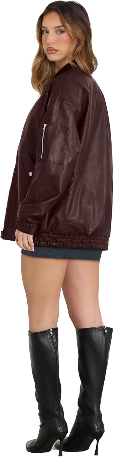 Sampeel Leather Jacket Women Faux Oversized Motorcycle Bomber Coats 2025 Fall Fashion Outfits Winter Clothes - Image 5