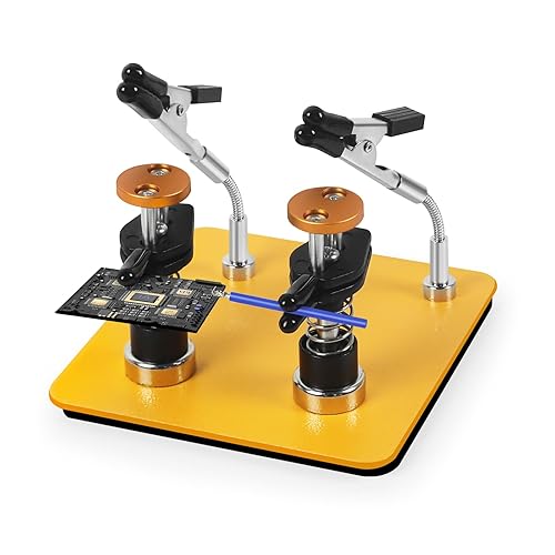 Helping Hands Clamp Metal, Adjustable Third Hand Soldering Holder Stand For Electronics, Hobby DIY, Craft, Jewelry, PCB Repair Solder Aid Station (Yellowblack, small) - Yellowblack - Small