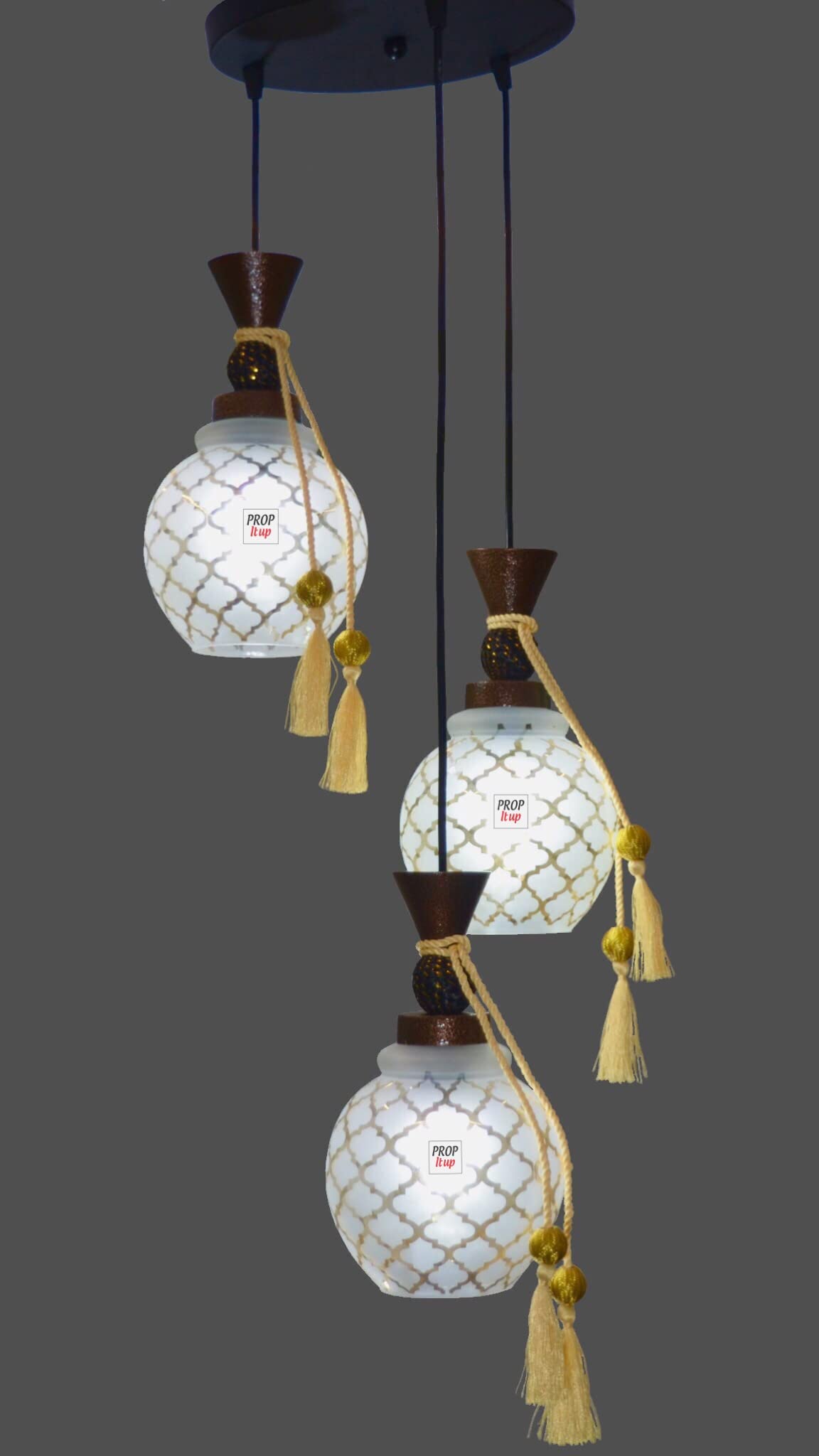 Prop It Up Metal Cylindrical Decorative Hanging Pendant Ceiling LED Bulb with Silver Design - 3 Lights, Croom