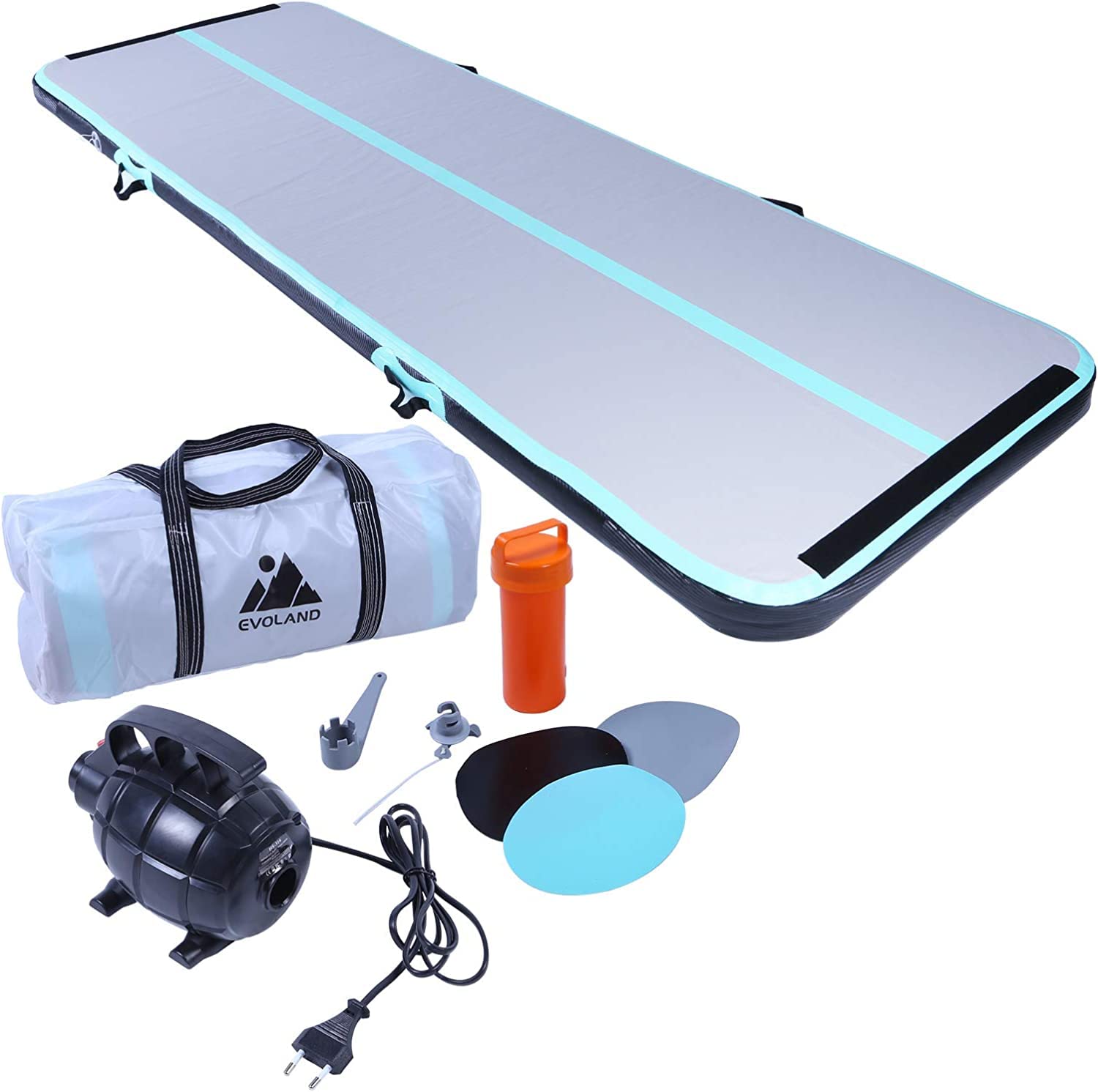 EVOLAND Turnmatte Aufblasbar, Tumbling Matte, Aufblasbare Matte Tumbling Track mit elektrischer Pumpe, Air Turnmatte für Gymnastik, Yoga, Taekwondo, Bodenturnen, Schwimmen, 300 * 100 * 10cm