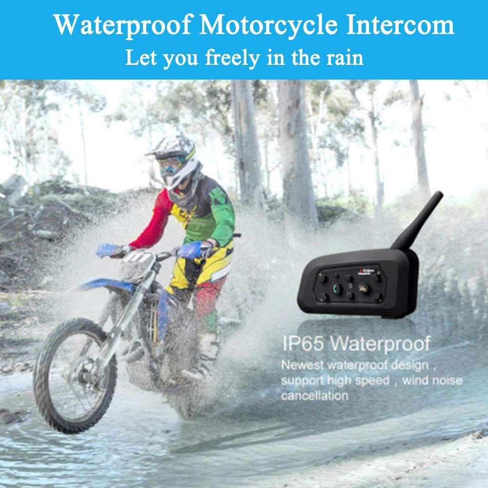 QSPORTPEAK V6 Moto Bluetooth Casco Intercomunicador Intercomunicador Auricular, dúplex Completo Moto inalámbrico Interfono Conecte hasta 6 pasajeros, Radio FM/GPS / MP4 / 1200M(1 Pieza Cable Duro)