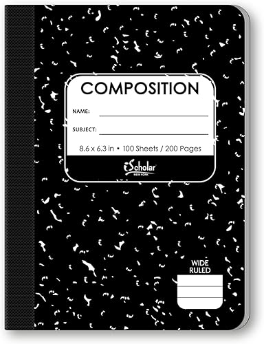 iScholar Cuaderno pequeño de composición en blanco y negro, rayas anchas, 8.6 x 6.3 pulgadas, 100 hojas (10110)