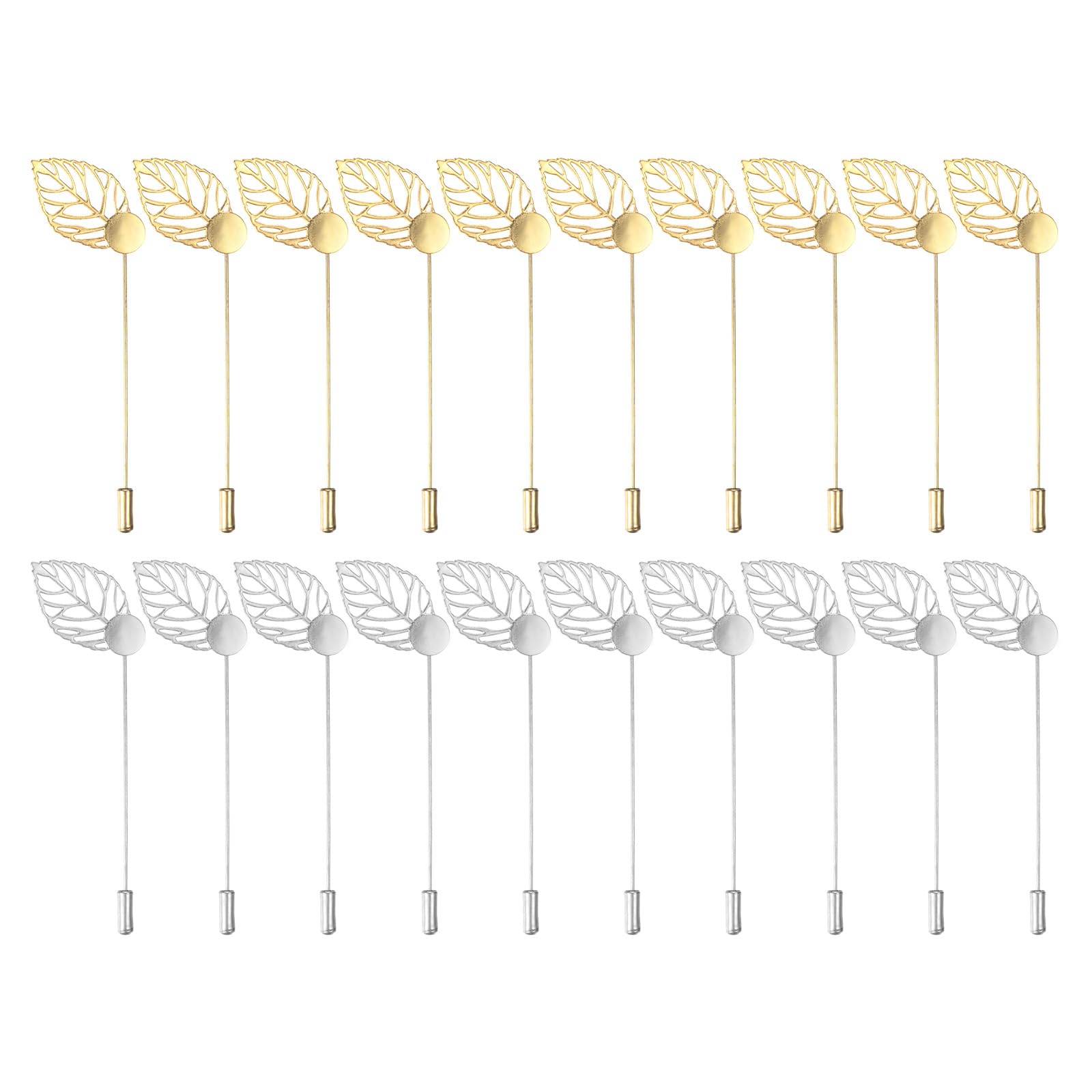 M METERXITY 1-Set Leaf Brooch Tray Stick Lapel Pin, Alloy DIY Boutonnieres Pins with Leaf for Suit/Hat/Tie/Scarf Badge, Needle Corsage Safety Stick 20-Pack Blank Brooch Pin