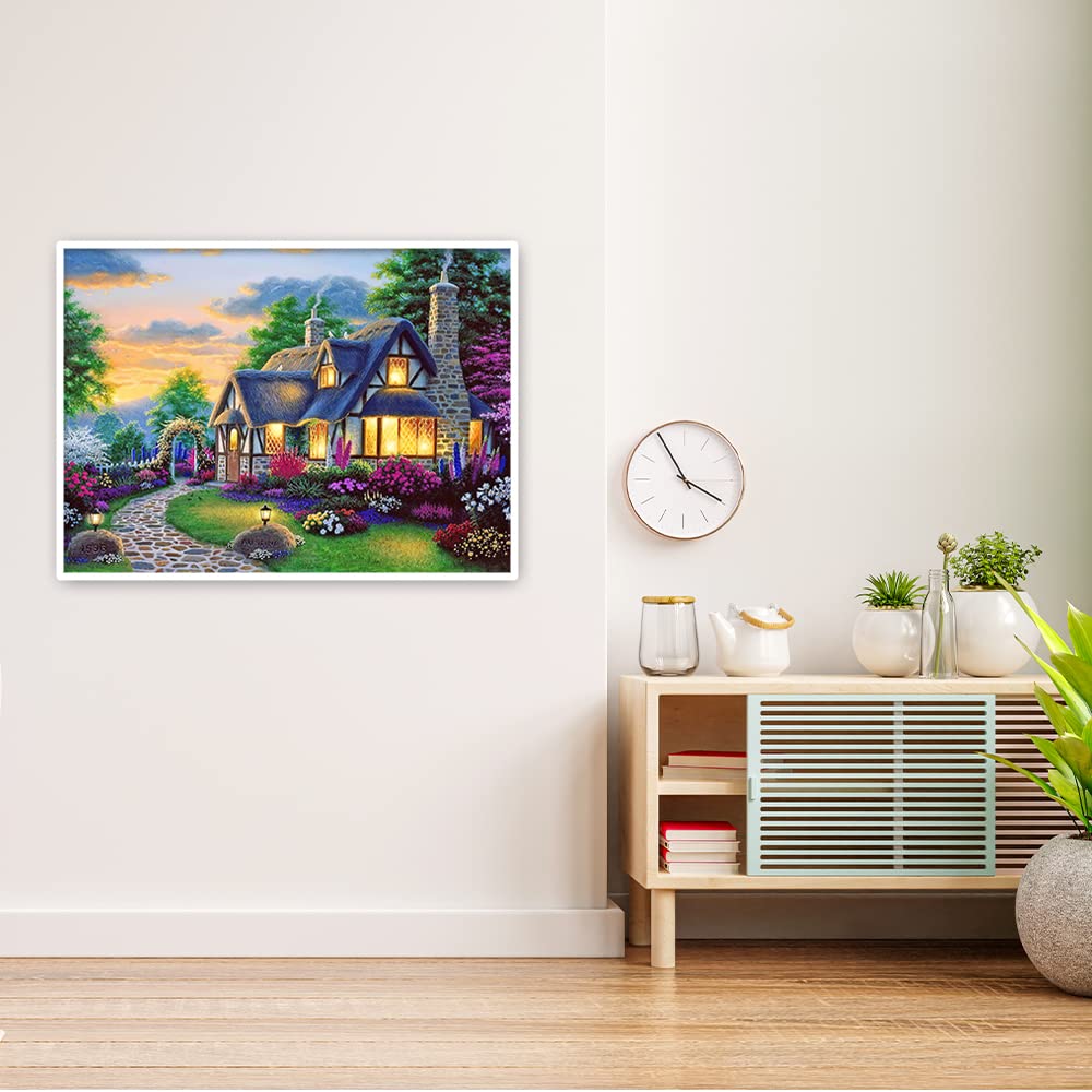 Kit Broderie Diamant 40x50cm DCIDBEI - Paysage Mer Fleurs Violettes - DIY Adultes Enfants - Avec Outils