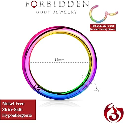 Miniatura 84 de Forbidden Body Jewelry - Piercing para la nariz de acero quirúrgico 316L con bisagra, 14G, 16G, 18G, diámetro de 15/64, 5/16, 25/64, 15/32 pulgadas