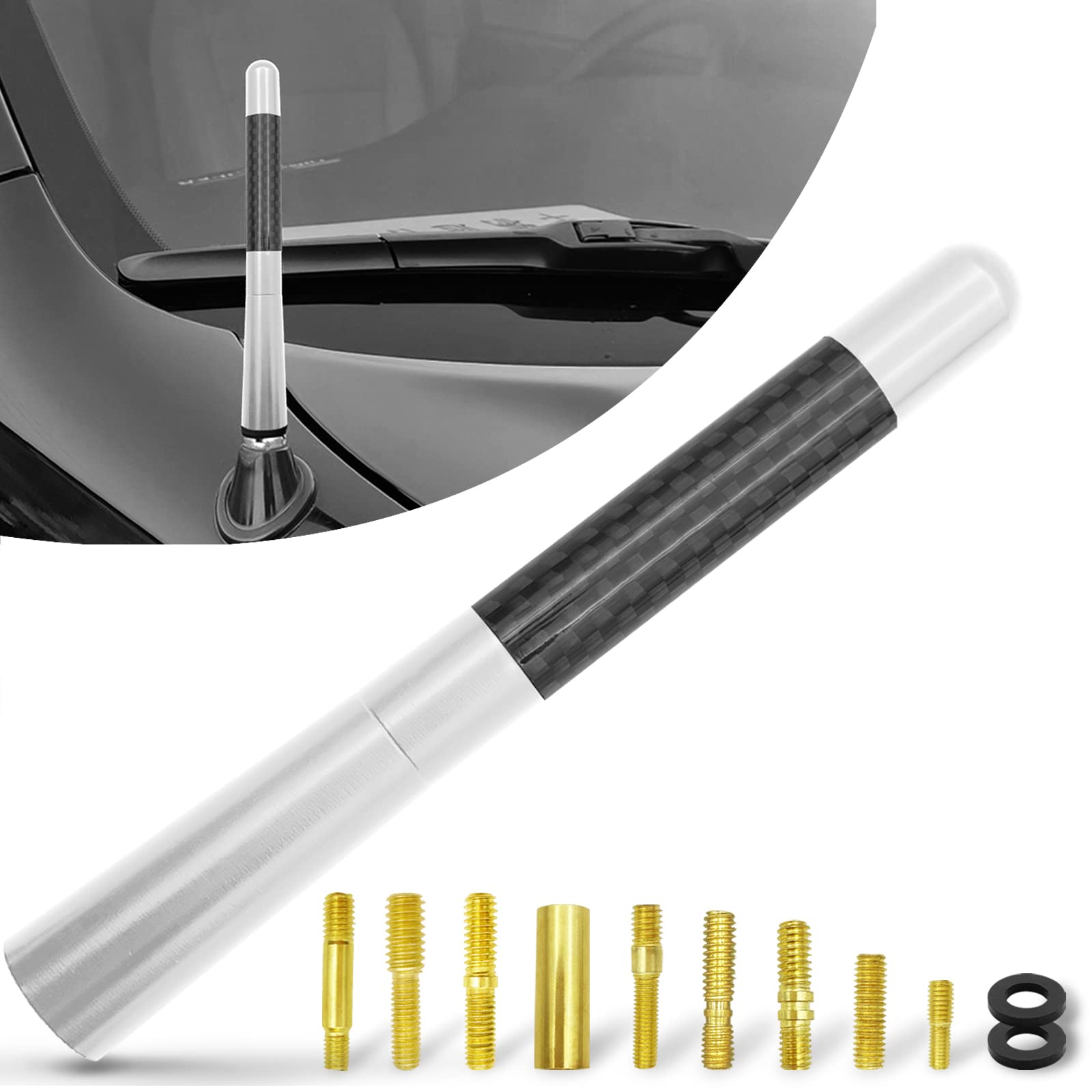 4.7 Inch Short Automotive Antenna, Car Radio Antenna Mast Carbon Fiber, Vehicle Replacement Short Antenna, AM/FM Radio Compatibility, Car Wash Safe, Universal Fit