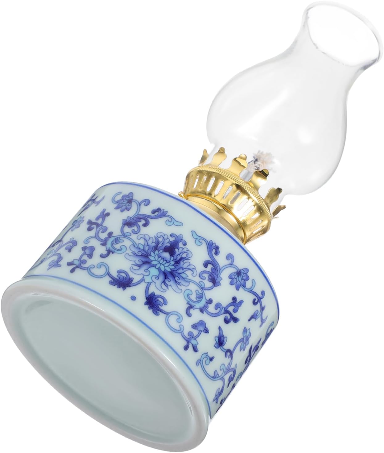 Chamber Oil Lamp Vintage Glass Kerosene Lantern Decorative Indoor Lamp Elegant Porcelain Craft Soft Warm Lighting for Cozy Home Decor and Emergency Use