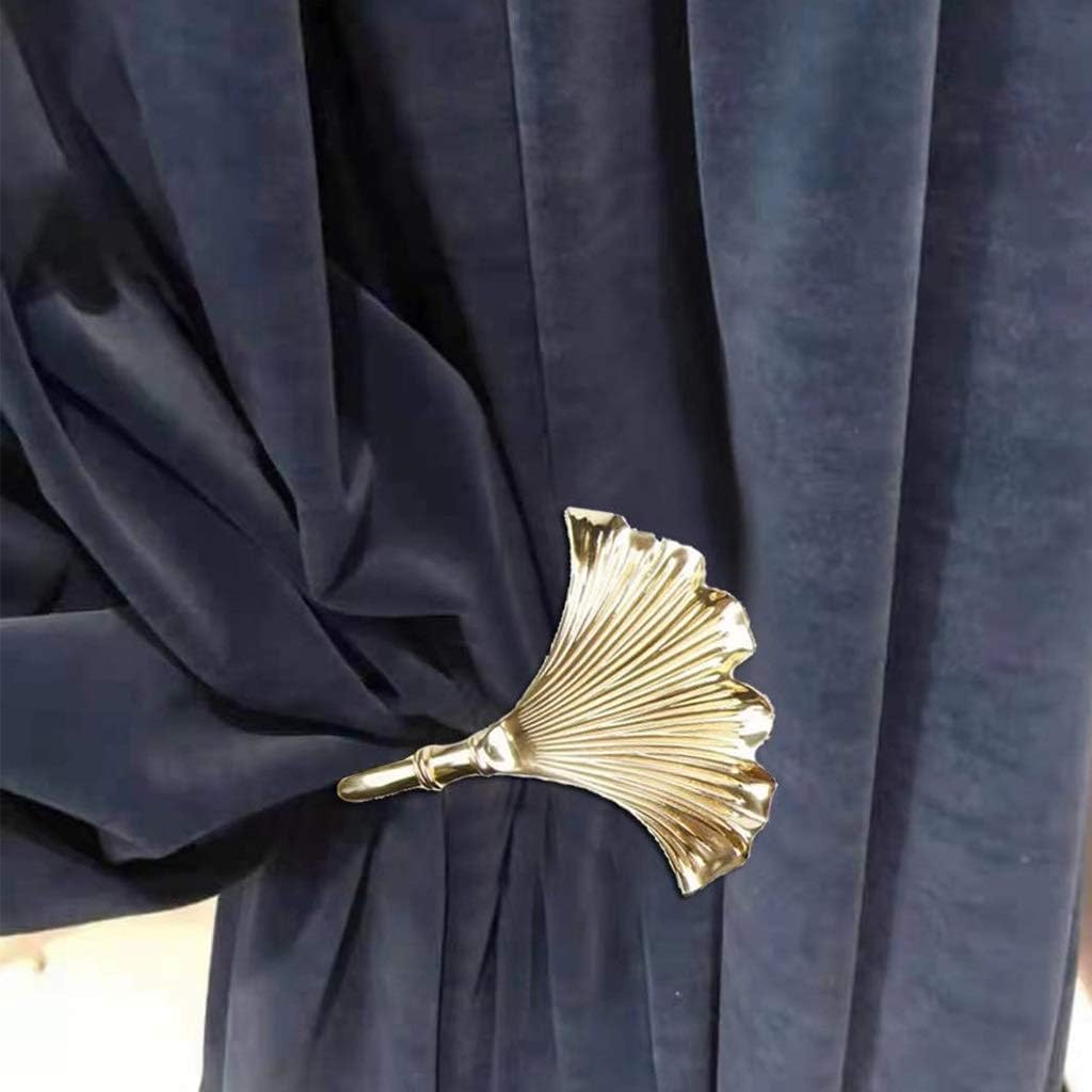 Curtain Tiebacks Ginkgo Leaf Shape Curtain Hooks, Pure Copper Curtain Fastener, Nordic Style Wall Decoration, Window Treatment Holdbacks, Installation Required (Color : Gold*2)