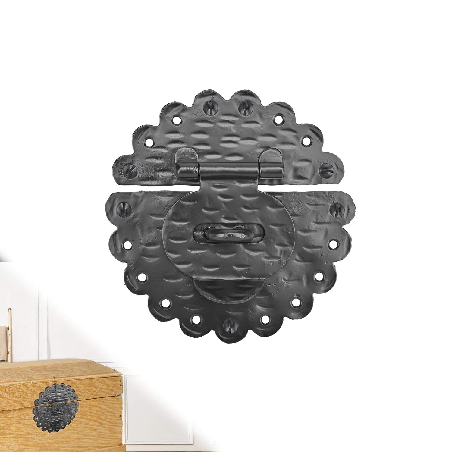 1 Pack 6 Inch Furniture Hasp for Gates - Black - Heavy Duty Decorative Metal Hasps - Handmade Rustic Iron Furniture Hasps for Door, Drawer, Chests, Cupboard and Trunks - The Hacienda Series