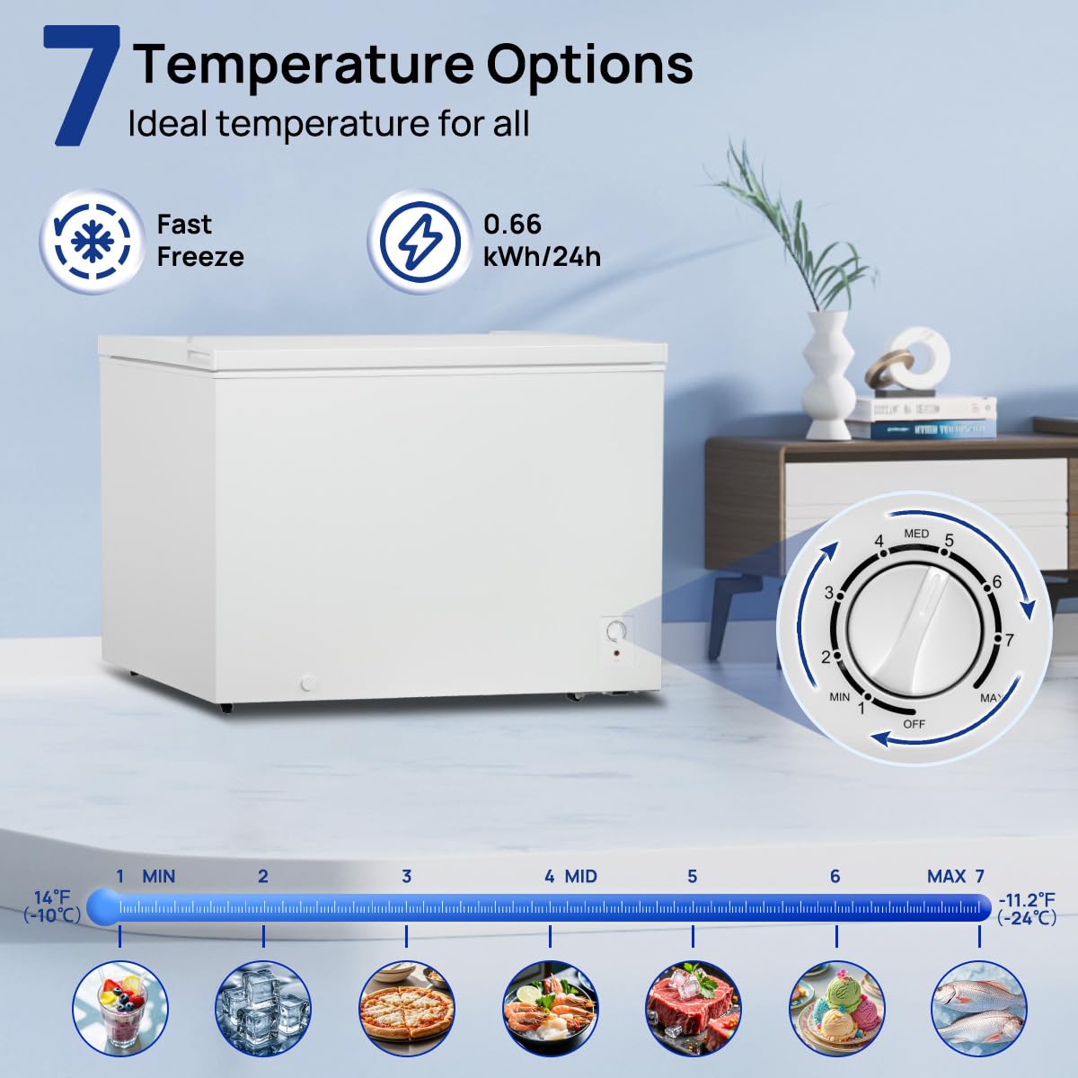 Smad Chest Freezer 14 Cu.Ft Mechanical Control With Removable Basket Top Open Door Deep Freezer, 14℉ -11.2℉, Free Standing, For Garage, Kitchen, Office, Home, White on Fridge.com - View 2