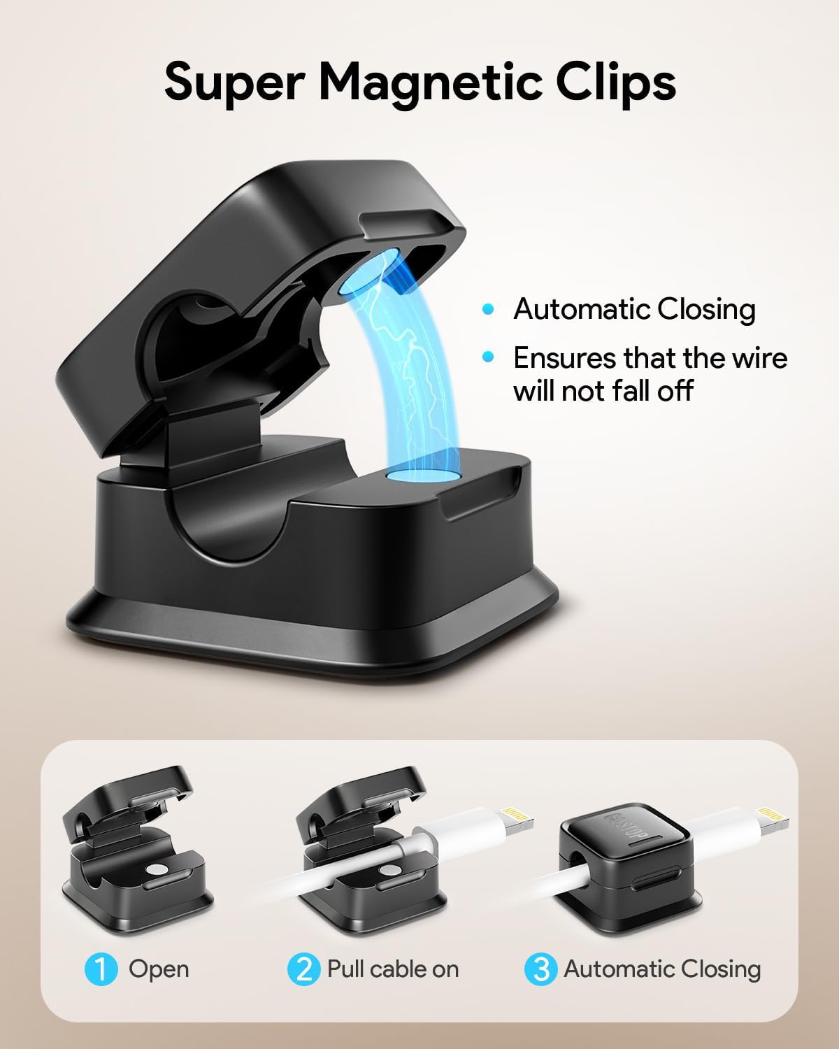 16 Pack Magnetic Cord Organizer Holder,Strong Adhesive Desk Cable Management Easy Open,Organize Phone Charging Cords Wire Holder Organizer Neatly for Home,Office,Car,Desk,Nightstand-Black: 8Pack Black