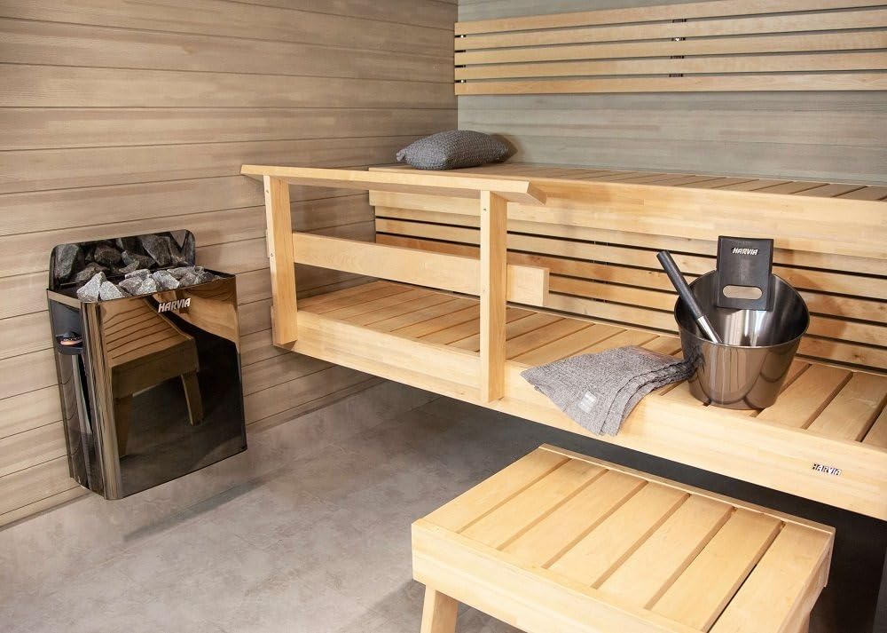 Harvia The Wall SW90 Stufa per sauna 9,0 kW con comandi integrati – Stufa elettrica per 8–14 m³, BlackSteel nero