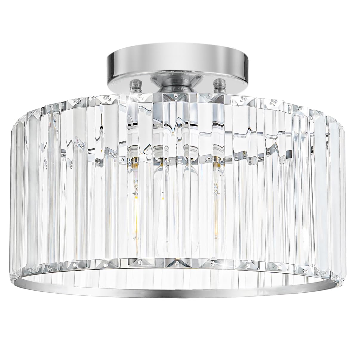 Crystal Ceiling Light Fixture, Chrome Close To Ceiling Light Fixtures, Modern Semi Flush Mount Ceiling Light, Hallway Lighting Fixture Chandelier for Bathroom Bedroom Porch Kitchen Living Room, 11in