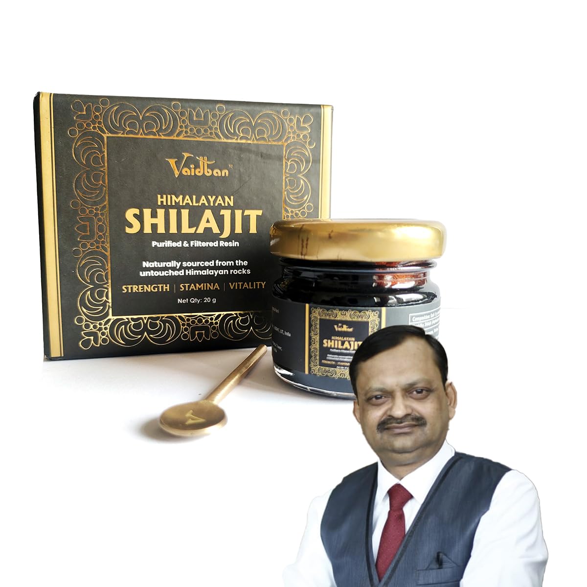 Vaidban Himalayan Shilajit Resin | 78% Fulvic Acid | Pure & Authentic | Energy, Strength & Stamina Booster | Sourced from 18,000 Ft in the Himalayas | 20g with Lab Report