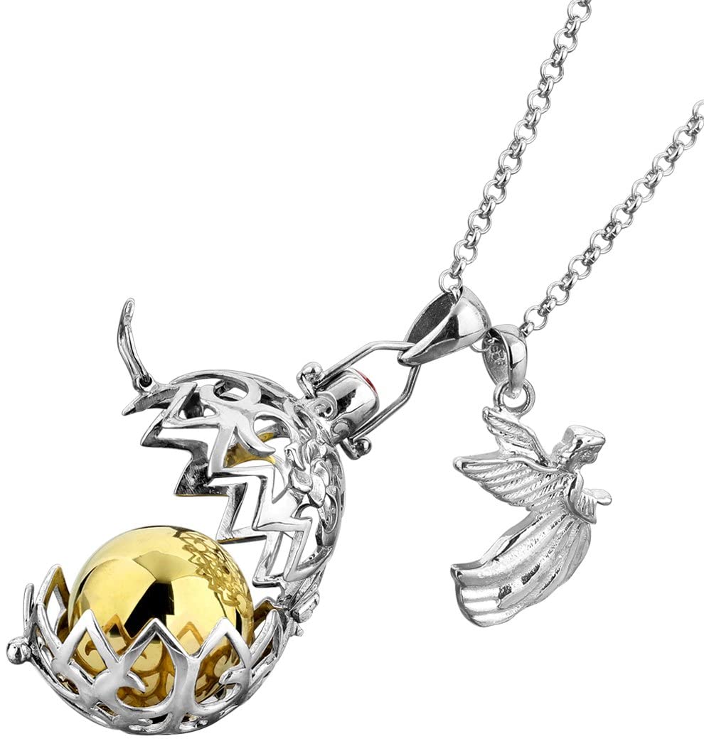 Nenalina EFS-040 - Collar de 80 cm con llamador de ángeles, incluye bola y alas de ángel, colgante de plata de ley 925