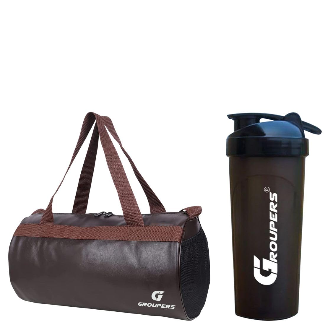 Combo Set of Duffle PU Leather Bag with Shaker Bottle-400mllSports & Travel BaglSports Kitl(Brown)-image-7