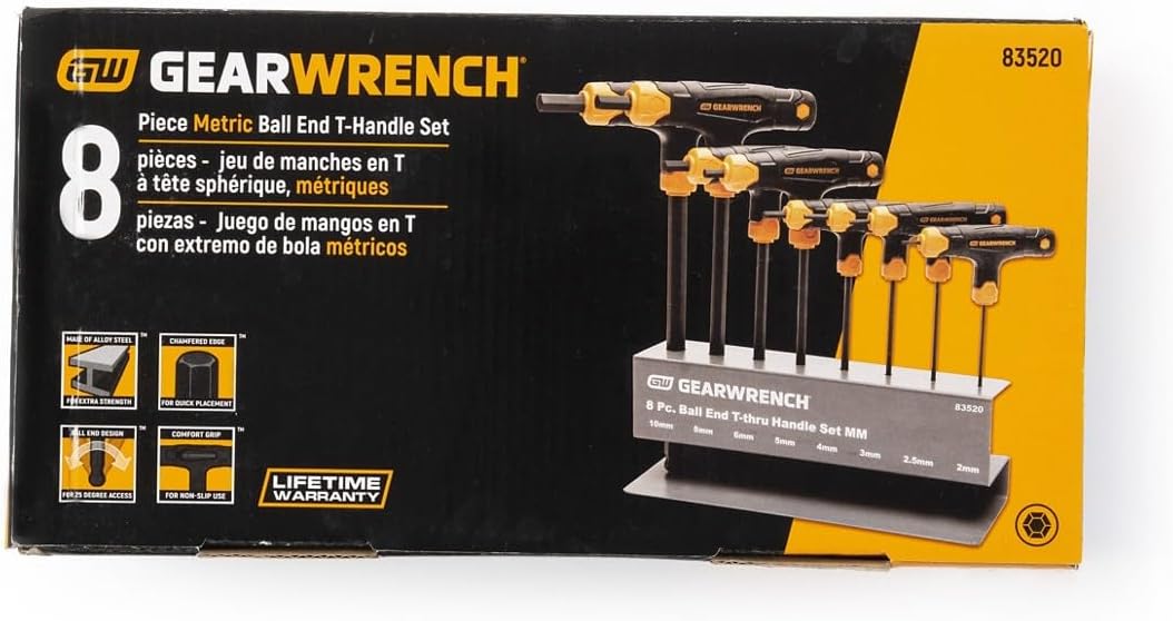 GEARWRENCH 8 Piece Metric Ball End T-Handle Hex Key Set - 83520