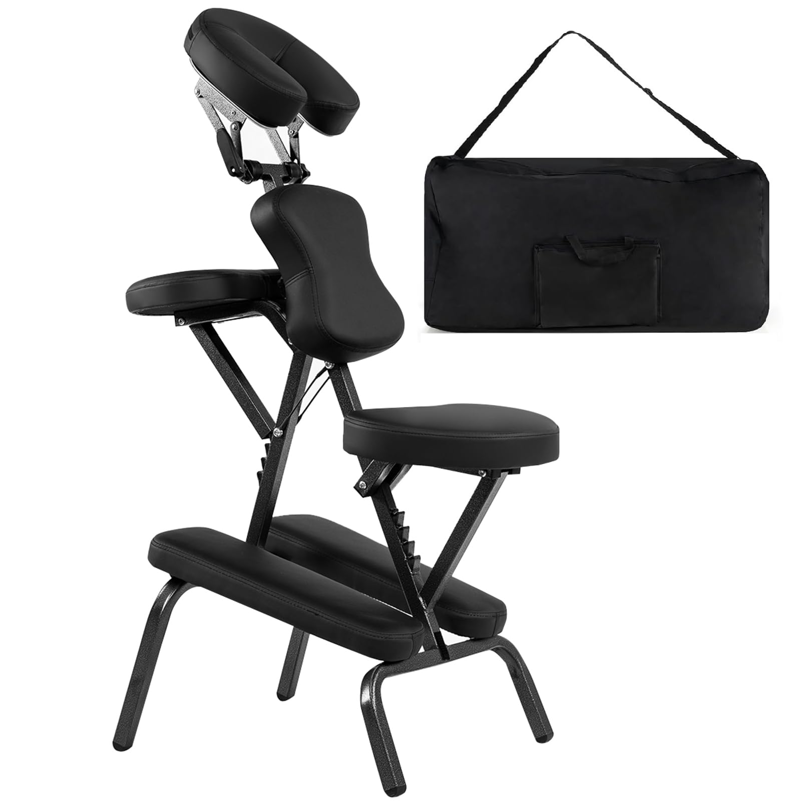 COSTWAY Chaise de Massage Professionnel Portable Solide et Légère Chaise de Spa Pliable Ergonomique,Idéal pour Tatouage,Hauteur Réglable 110-120 CM avec Sac de Transport (Noir)