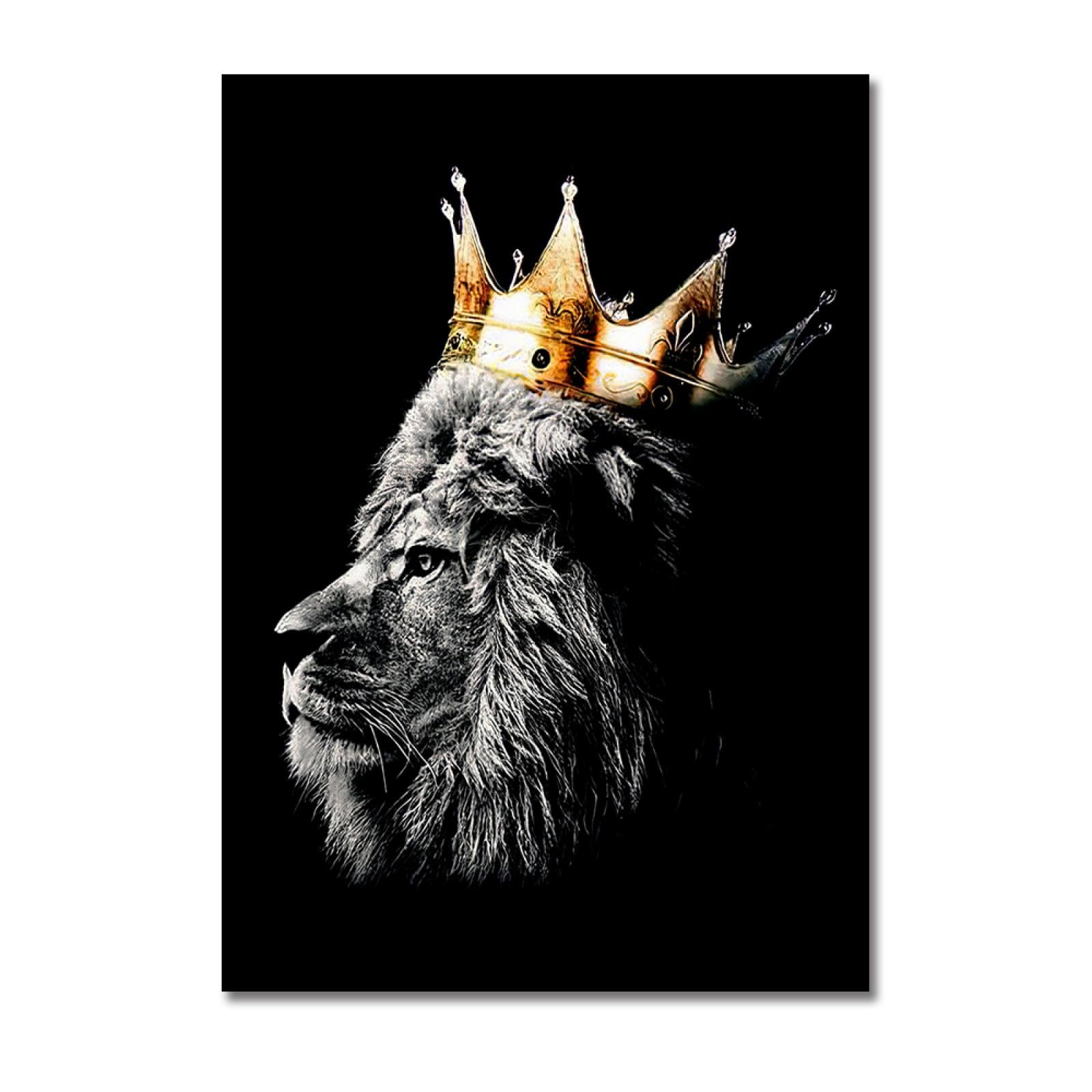 Löwen Poster Tier-Ölgemälde - 30x45cm Leinwand-Druck, Brüllender König