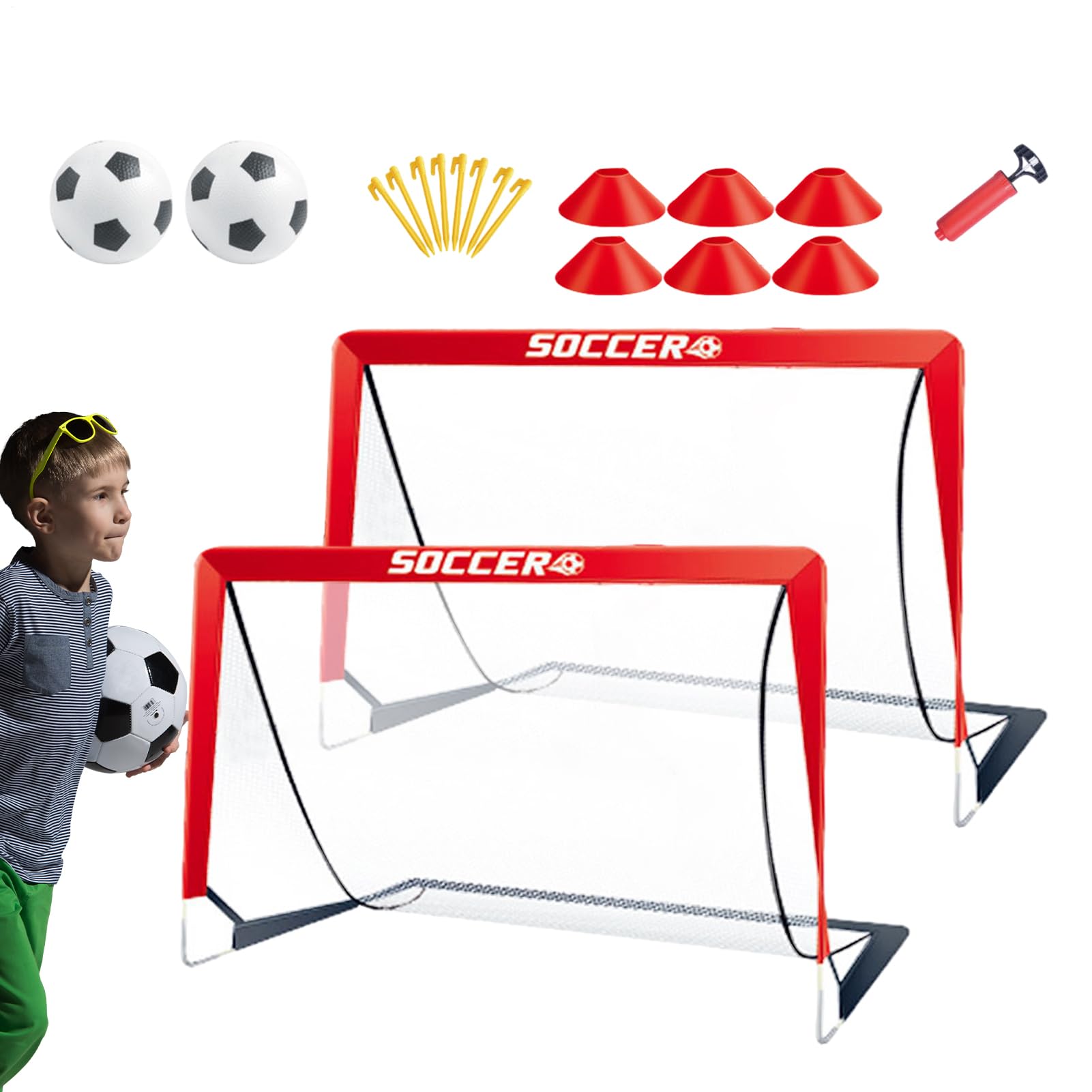 Porta da calcio – Rete portatile per porta da calcio con telaio e rete per bambini e adulti, set pieghevole per allenamento all'aperto, per giardino, giorno di gioco, esercizi di tiro, allenamento
