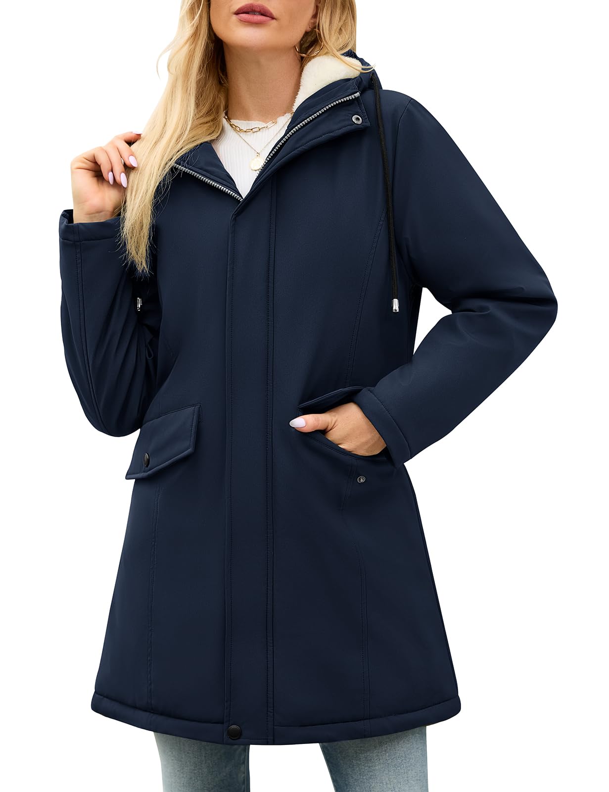 Yuson Girl Chaqueta Mujer Invierno Cálido Chaquetas Forro Polar con Capucha Grueso Abrigo Parka Largo de Viento Cremallera Abrigos Casuales Hooded Chaqueton Outwear con Bolsillos