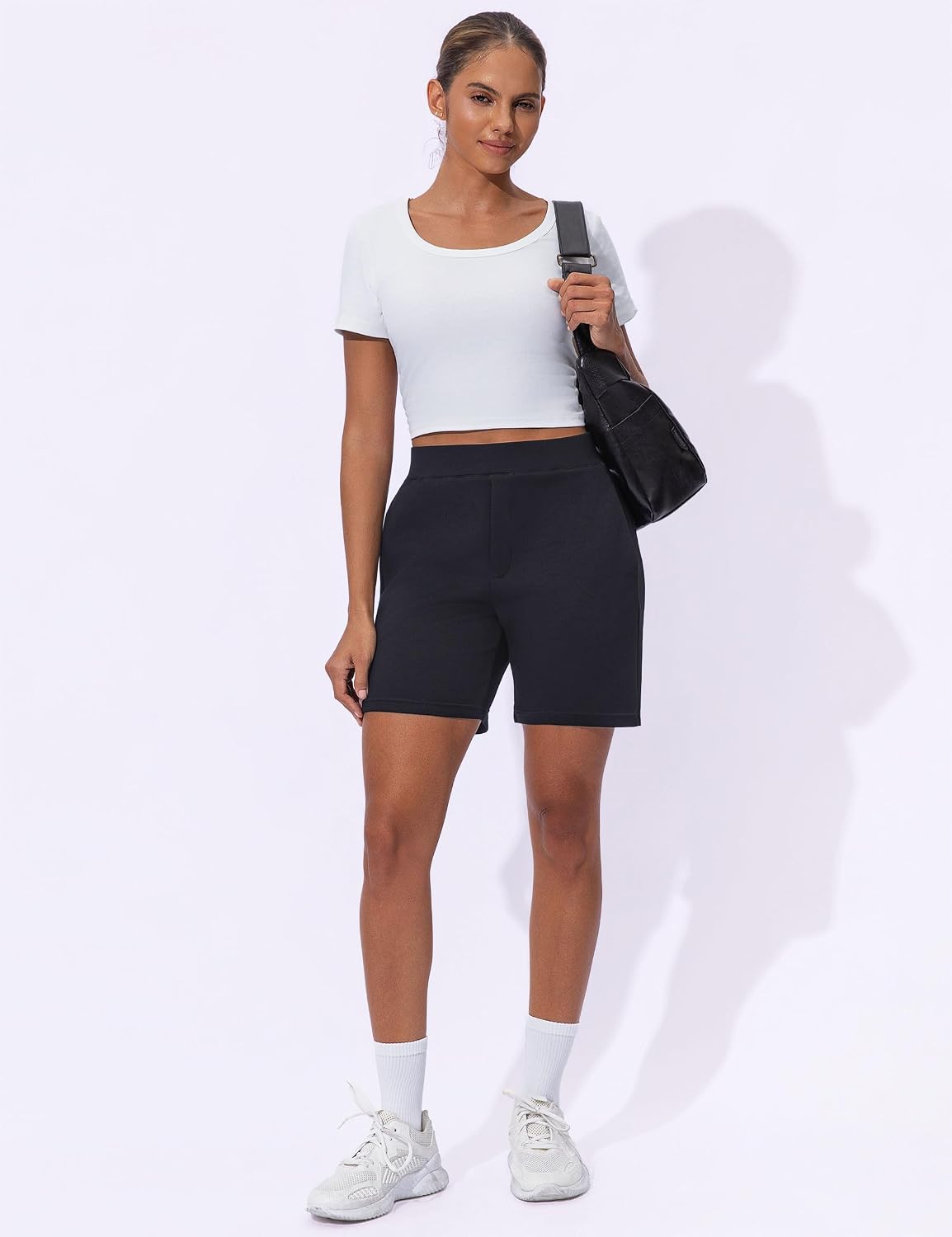 VOOVEEYA Dress Shorts for Women with Zipper Pockets 6", High Waisted Athletic Long Shorts for Summer Casual Work