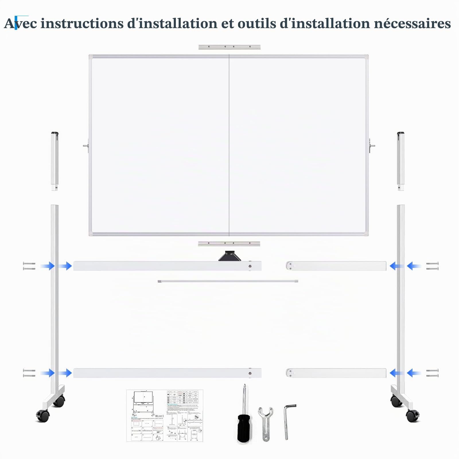 maxtek Tableau Blanc Mobile 150 x 120 cm, Grand Tableau Blanc Magnétique avec Supports, Double Face Effaçable à Sec, Cadre en Aluminium pour l'école à Domicile, le Bureau à Domicile, le Bureau