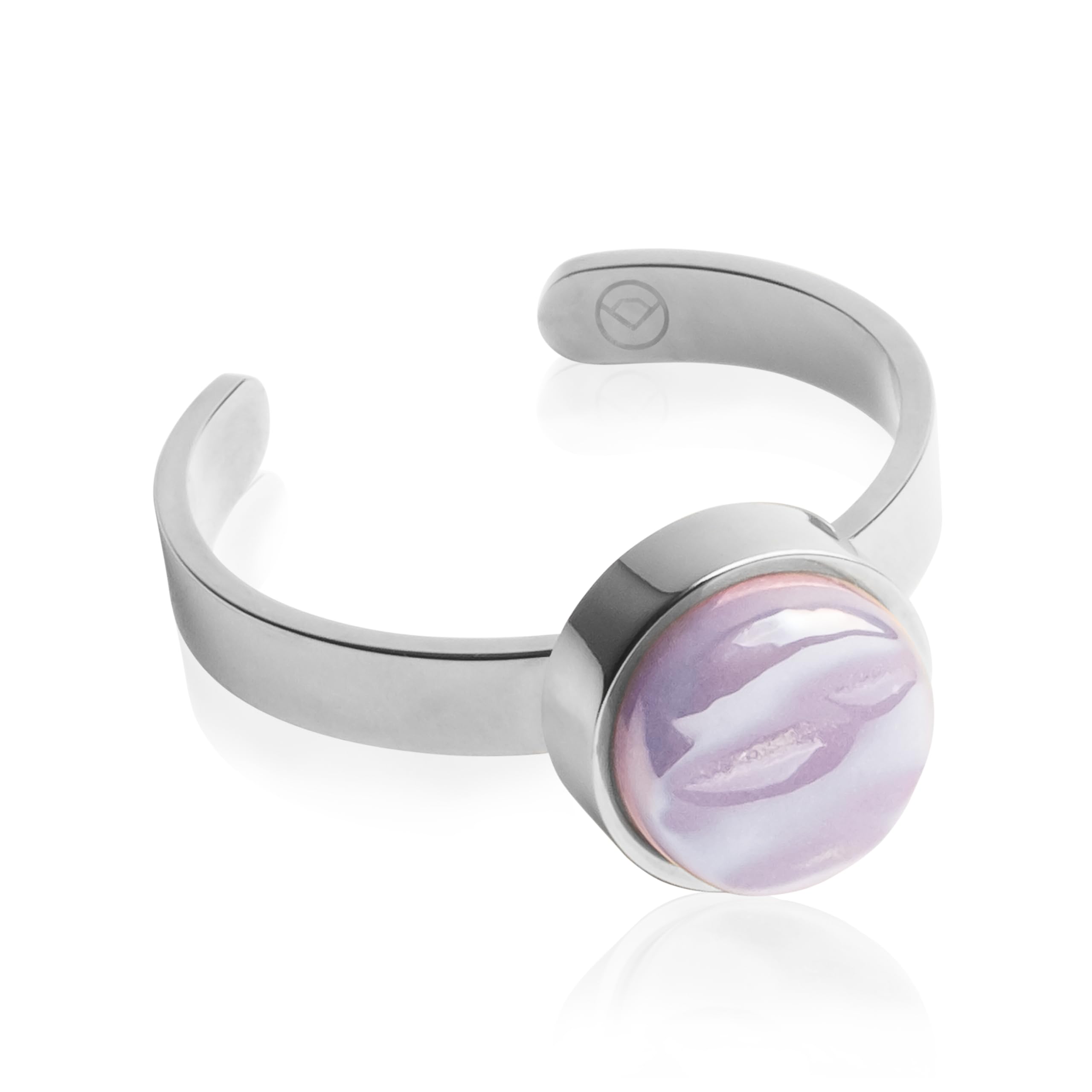 ALEXASCHA Silber Ring mit Stein in lila • Offener Edelstahlring • Edelstahl & recyceltes Glas • nachhaltiger Halbedelstein-Look • größenverstellbar (min. Ø 16 mm)