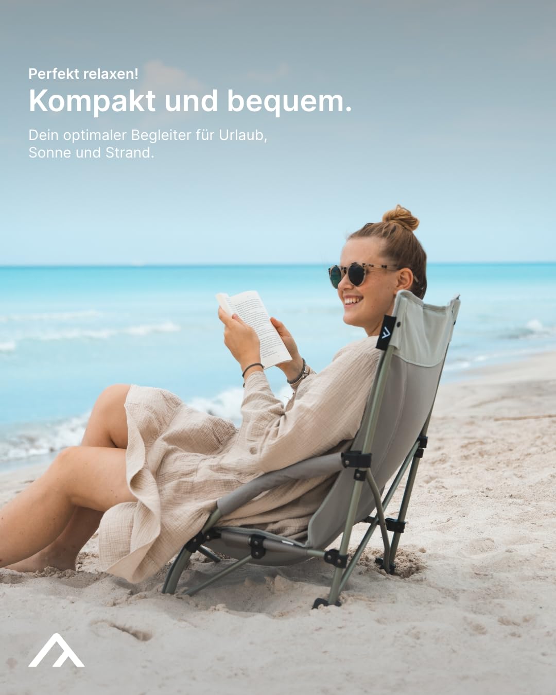 qeedo Johnny Beach Faltbarer Strandstuhl inkl. Netzbelüftung, kleines Packmaß, tragbar mit Packtasche, Sonnenstuhl klappbar, Strandhocker, Campingstuhl mit Breiten Standfüßen & niedriger Sitzhöhe