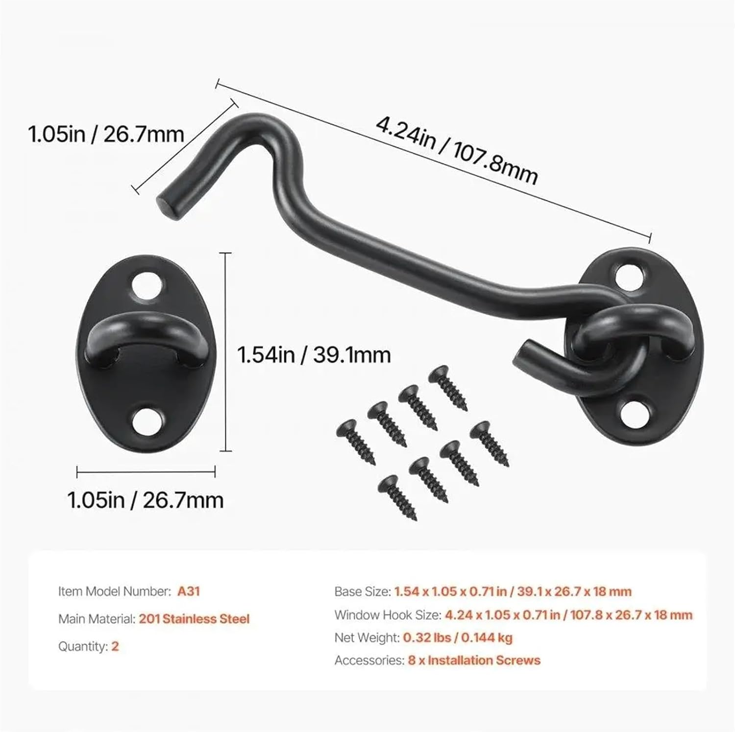 Shed Door Latch 5 Pack Heavy Duty Hook and Eye Latch Set with Mounting Screws, Stainless Steel Gate Hardware for Stable Door Locking