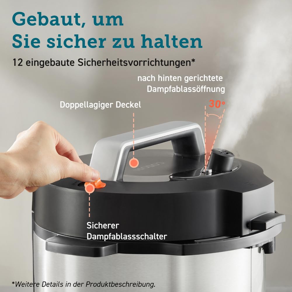 COSORI Schnellkochtopf, Keramikbeschichtung, 9-in-1, Multikocher mit 14 Funktionen, Pressure Cooker 5,7 L, Reiskocher, Dampfgarer, Joghurtbereiter, Slow cooker und Sous Vide, Rezeptbuch, Edelstahl