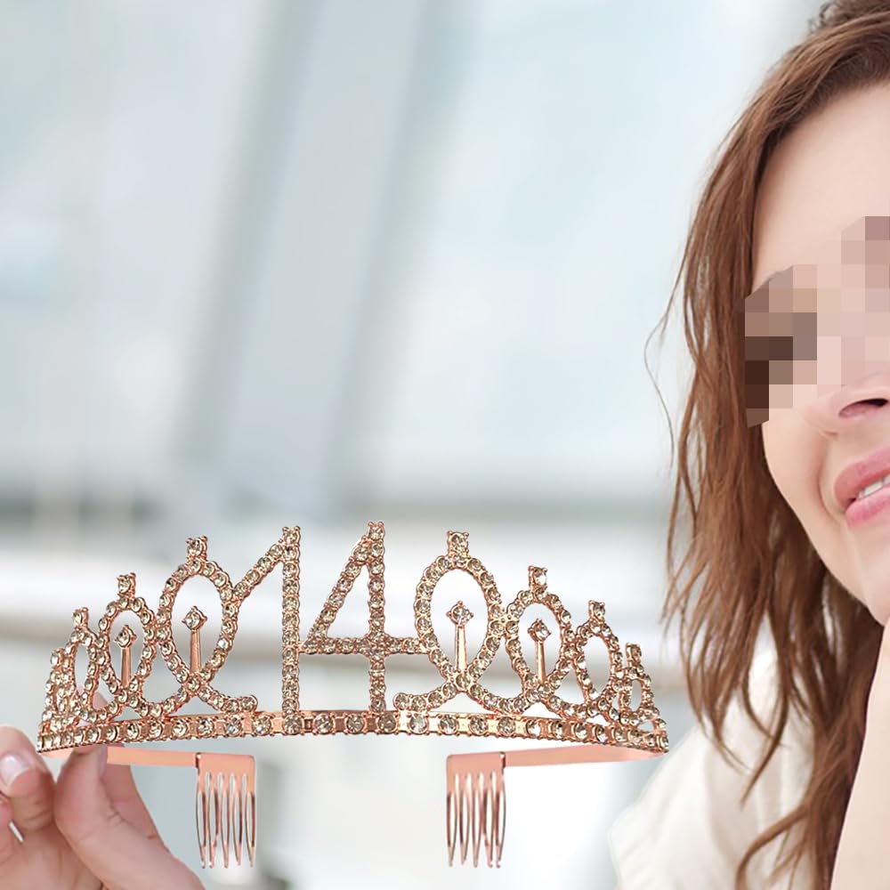 2er Set 50. Geburtstag Schärpe & Tiara – Rosa, Mit Kristall-Krone