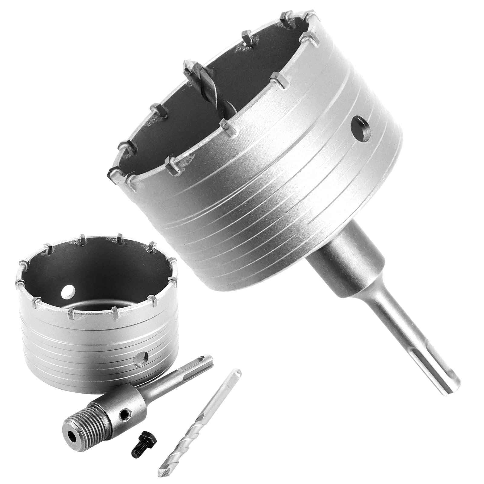 MIVIDE Corona de perforación de 100 mm, juego de brocas con adaptador SDS plus de 110 mm y broca de centrado, resistente a los martillos y a los golpes de 100 mm, hormigón para mampostería, piedras